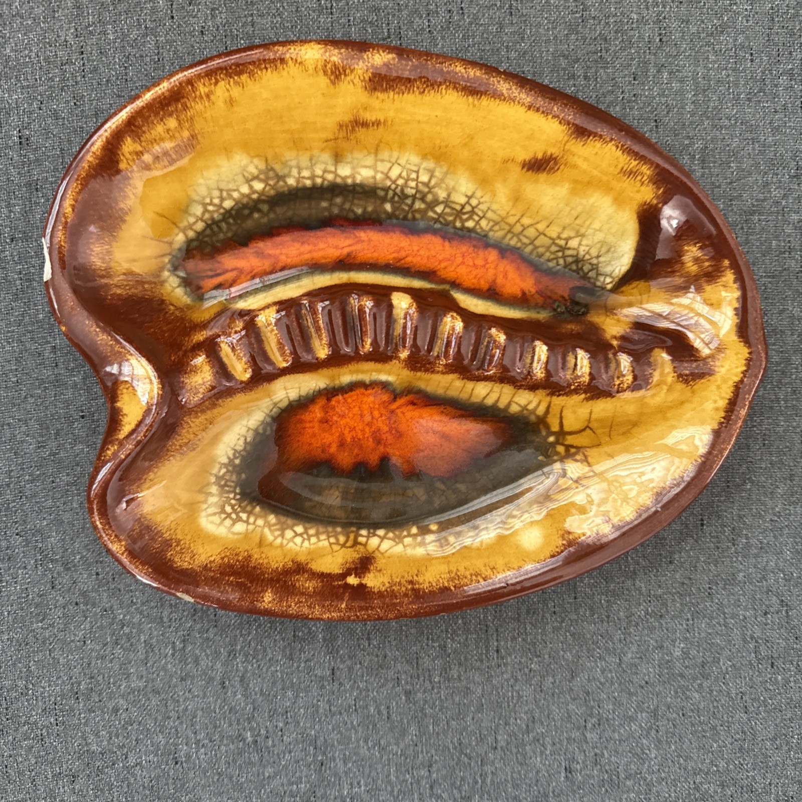 Vintage Ceramic Ashtray Atomic MCM With Orange And Yellow Drip Glaze