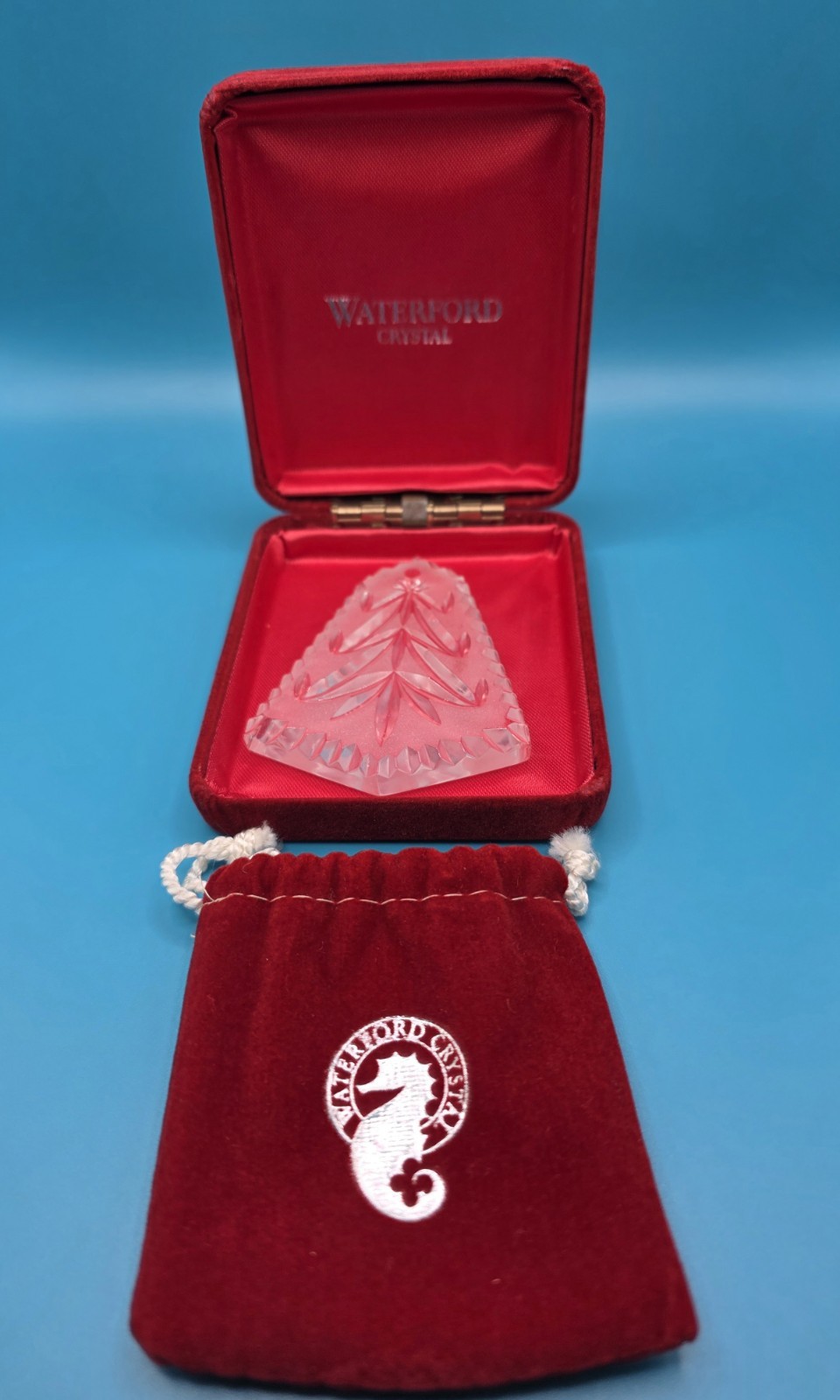 Vintage Waterford Frosted Crystal Christmas Tree Ornament With Pouch And Box