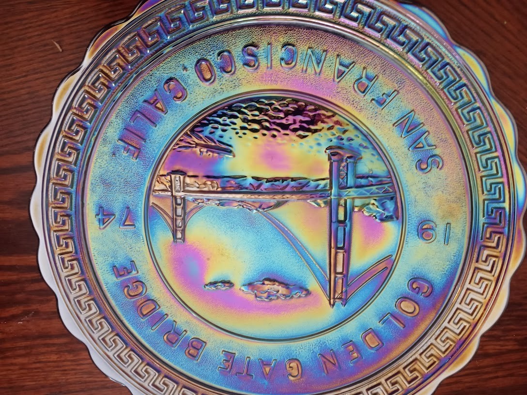 Vintage Carnival Glass Golden Gate Bridge Monument San Francisco Plate 1974 (94)
