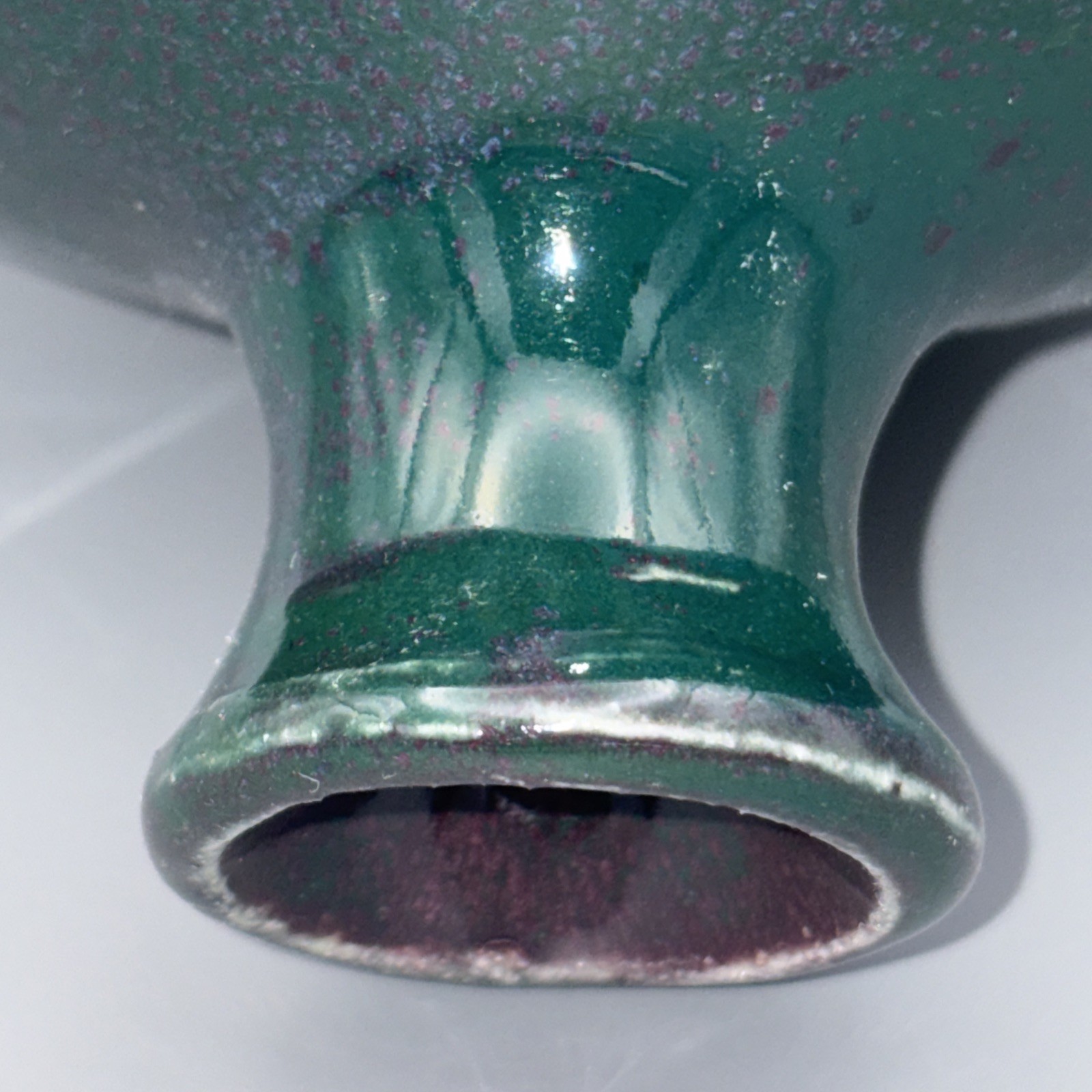 Suzanne Kent Signed SK Studio Art Pottery Bulbous Bud Vase Teal Purple Glaze 5″