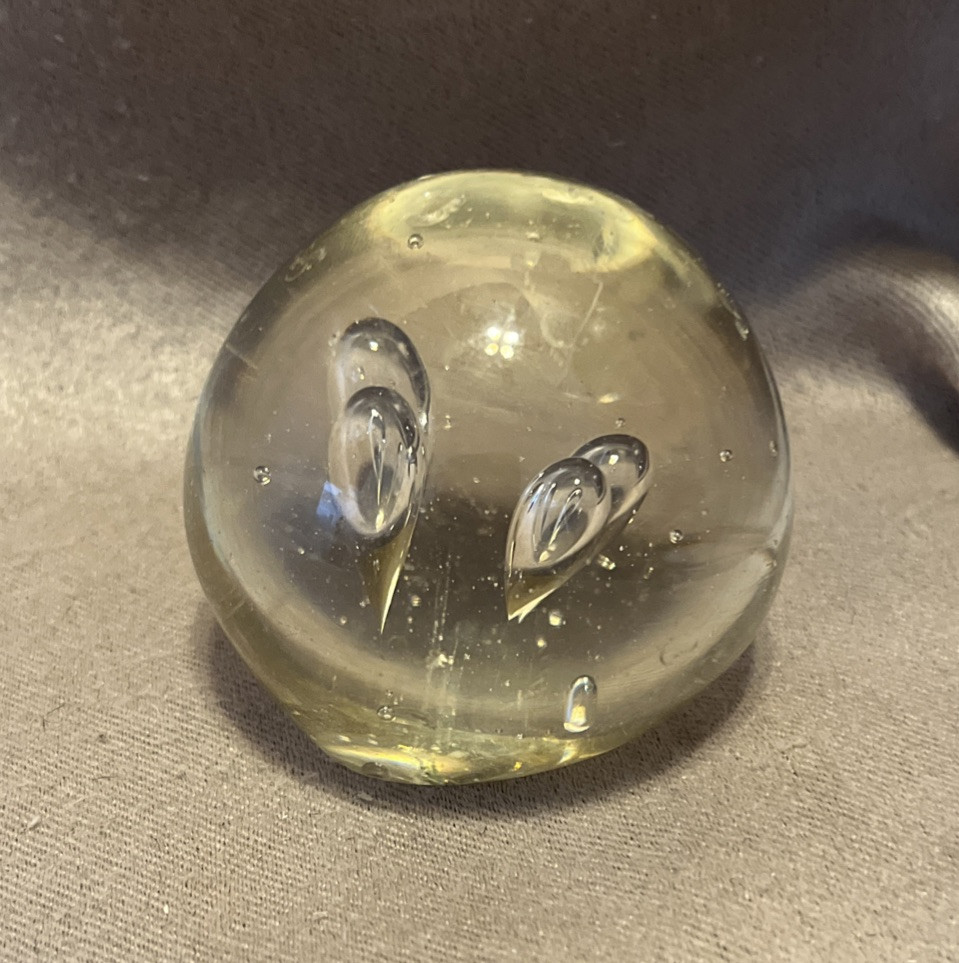 VTG Small Paperweight Round Art Glass Sphere Suspended Bubble 2”X2” Chip Bottom