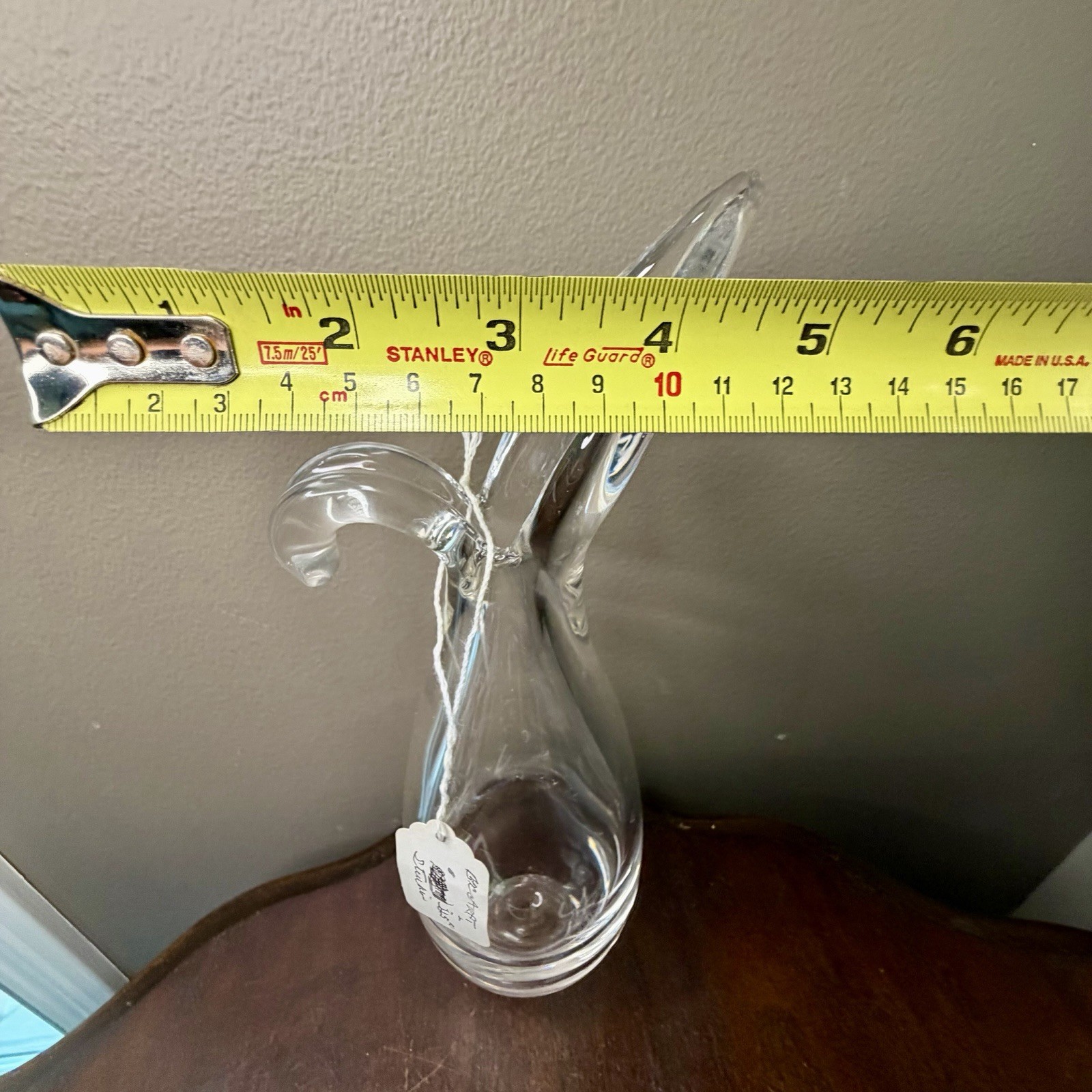 Vintage MCM Steuben Signed Clear Art Glass Sheard Rim Pitcher Plant Vase 9.75In