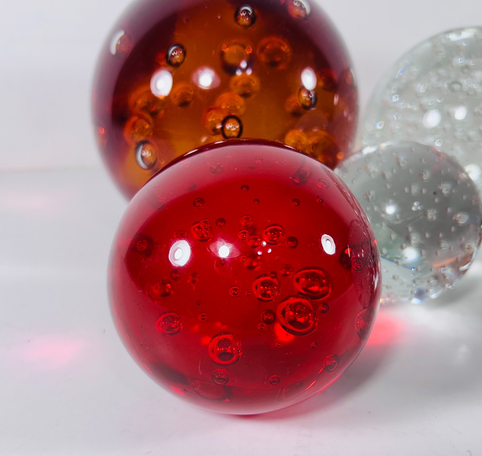 (5) Vintage Art Glass Bubbles Paperweight Amber /Clear / Red (10 lbs)