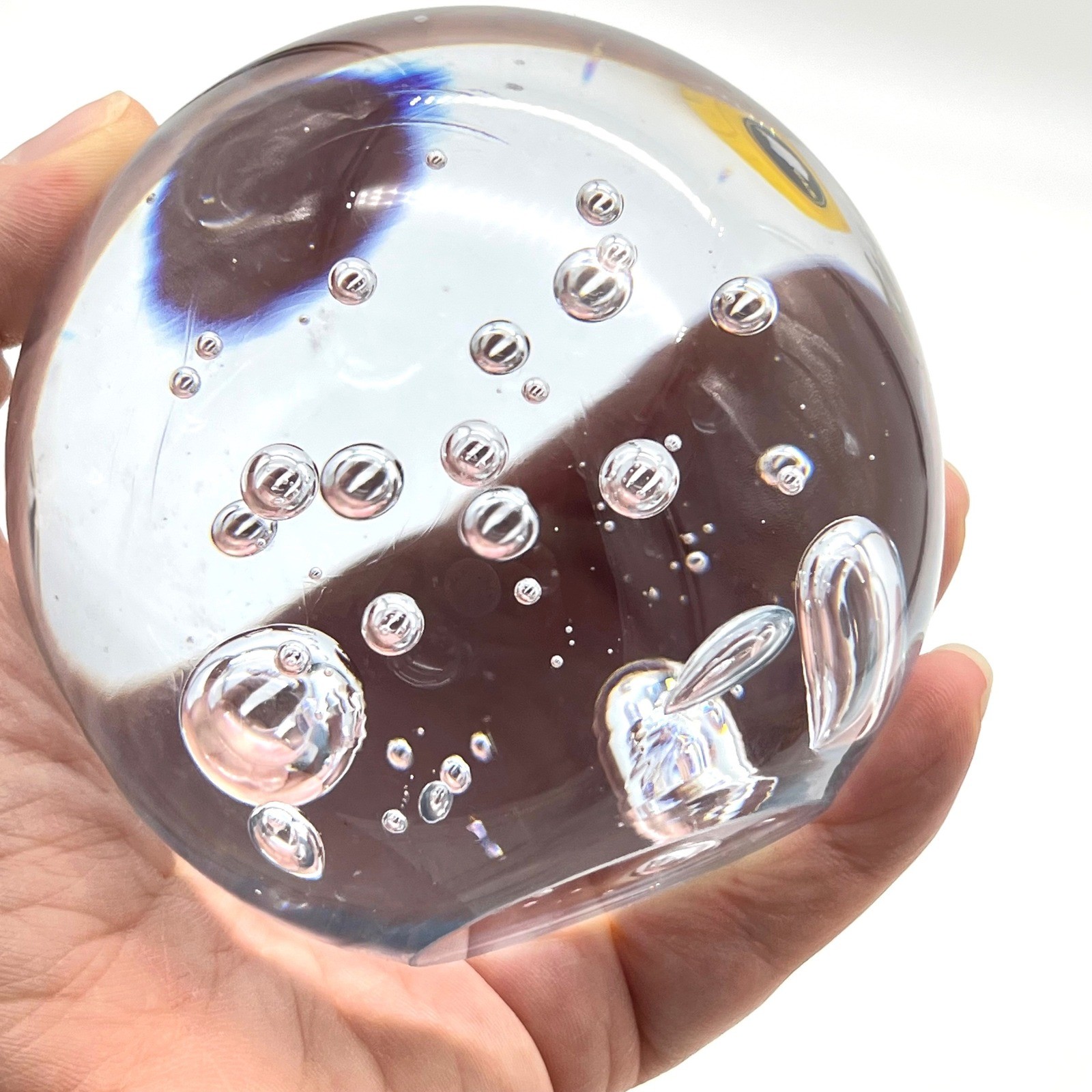 Vintage Clear Controlled Bubble Art Glass Paperweight 3 Inch Spherical Orb