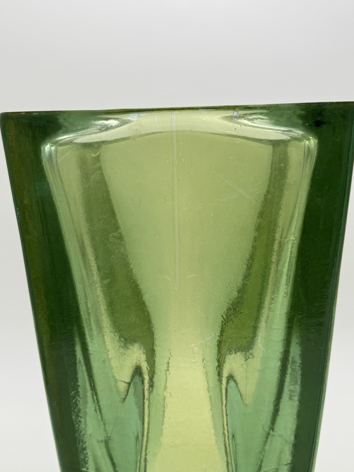 Vtg. MCM Vidrios Miguel Handmade Recycled Emerald Green Glass Vase Planter Spain
