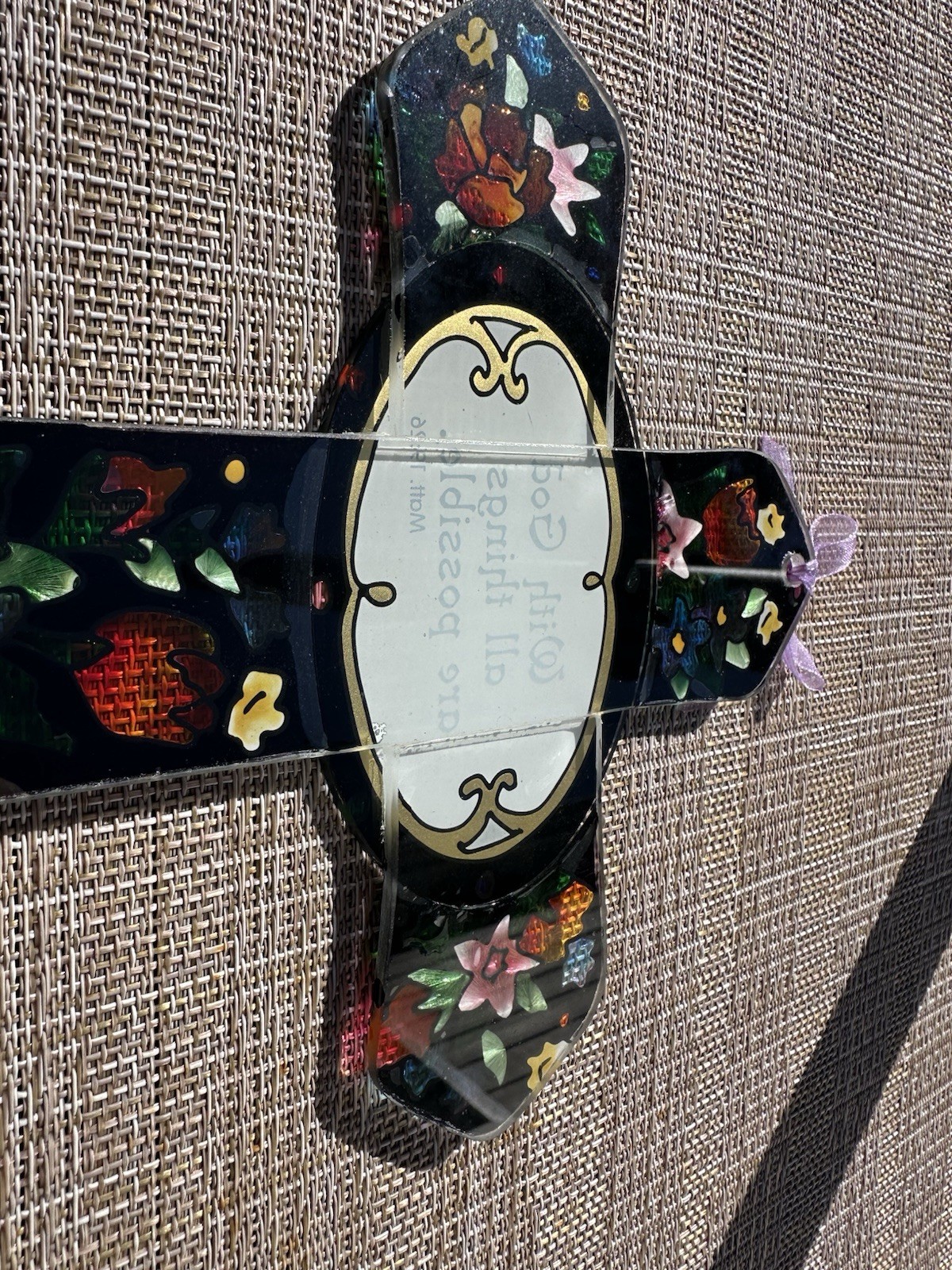 Floral Art Glass Cross Suncatcher With God All Things Are Possible Matt 19:26