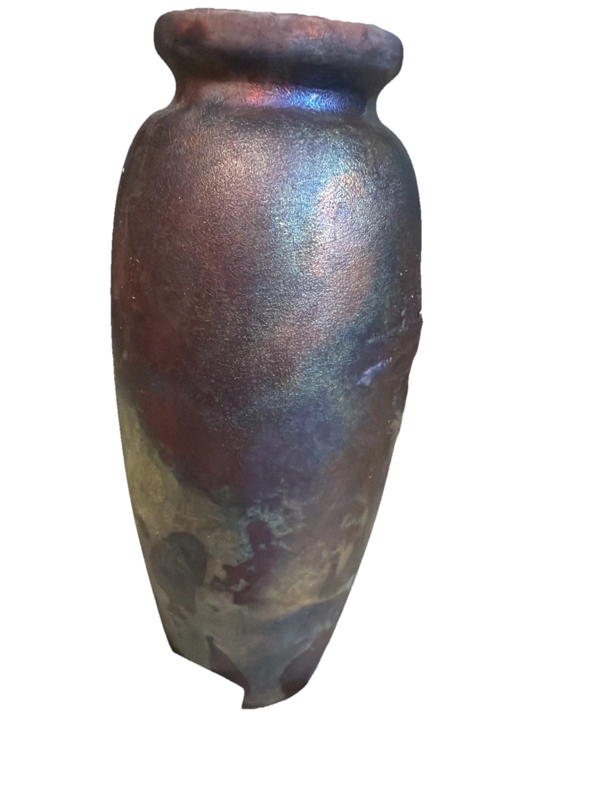 Studio Made Raku Pottery Vase 6-1/2 Inches Textured Dragonfly Design