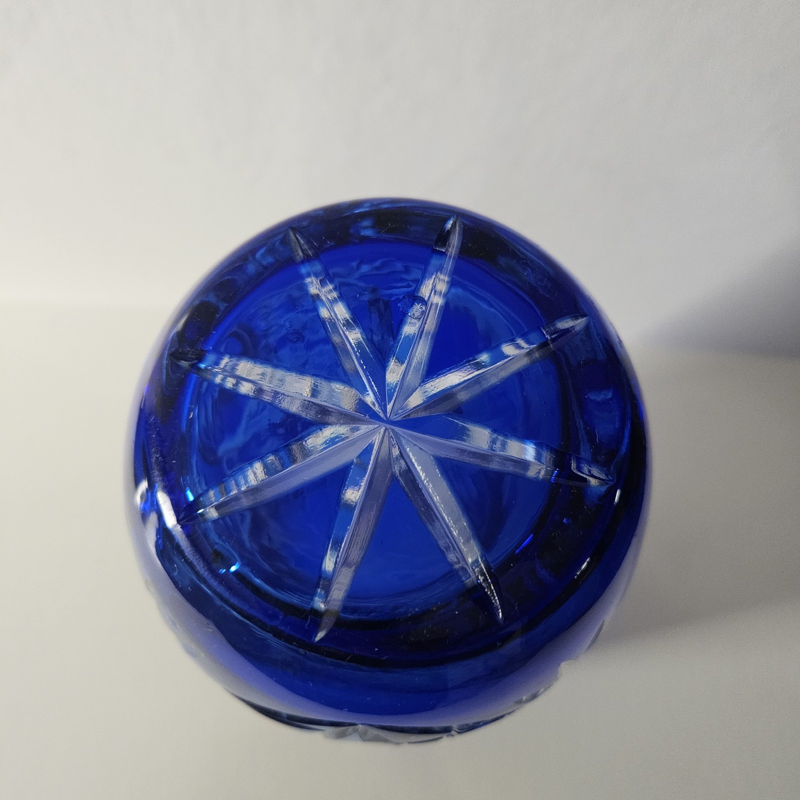 Cobalt Blue Cut To Clear Glass Vase Pope John Paul Bohemian Style 9.75″