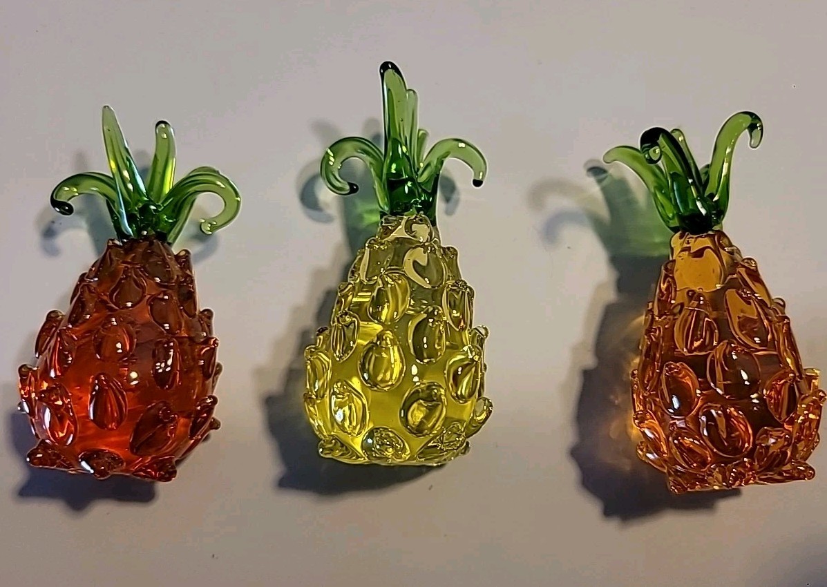 Hand Blown set of 3 Glass Pineapple Fruit Made in CZECH Republic