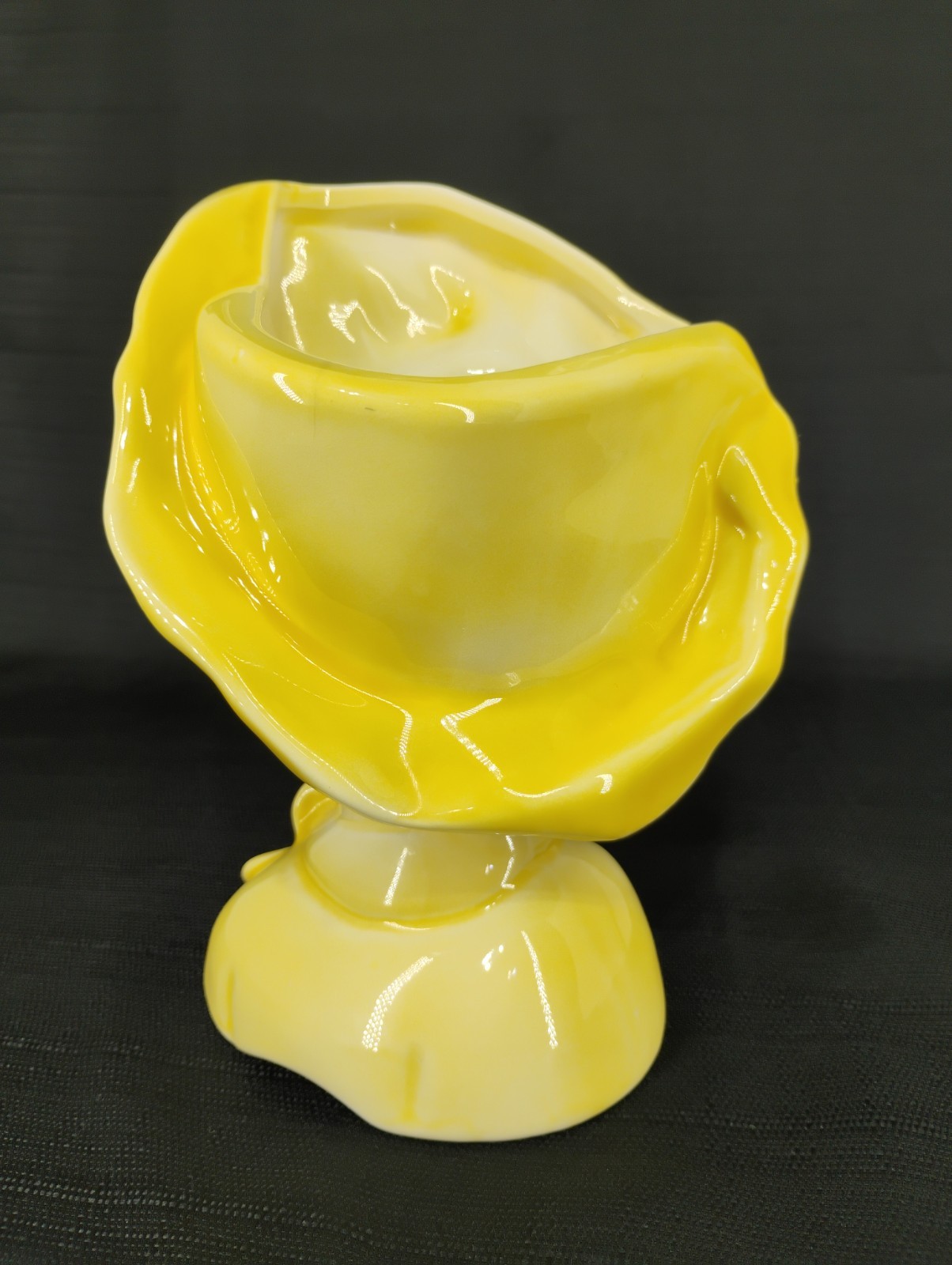 Vintage Lady Head Vase Yellow Hat Gold Trim Ceramic Planter Japan Style Bust