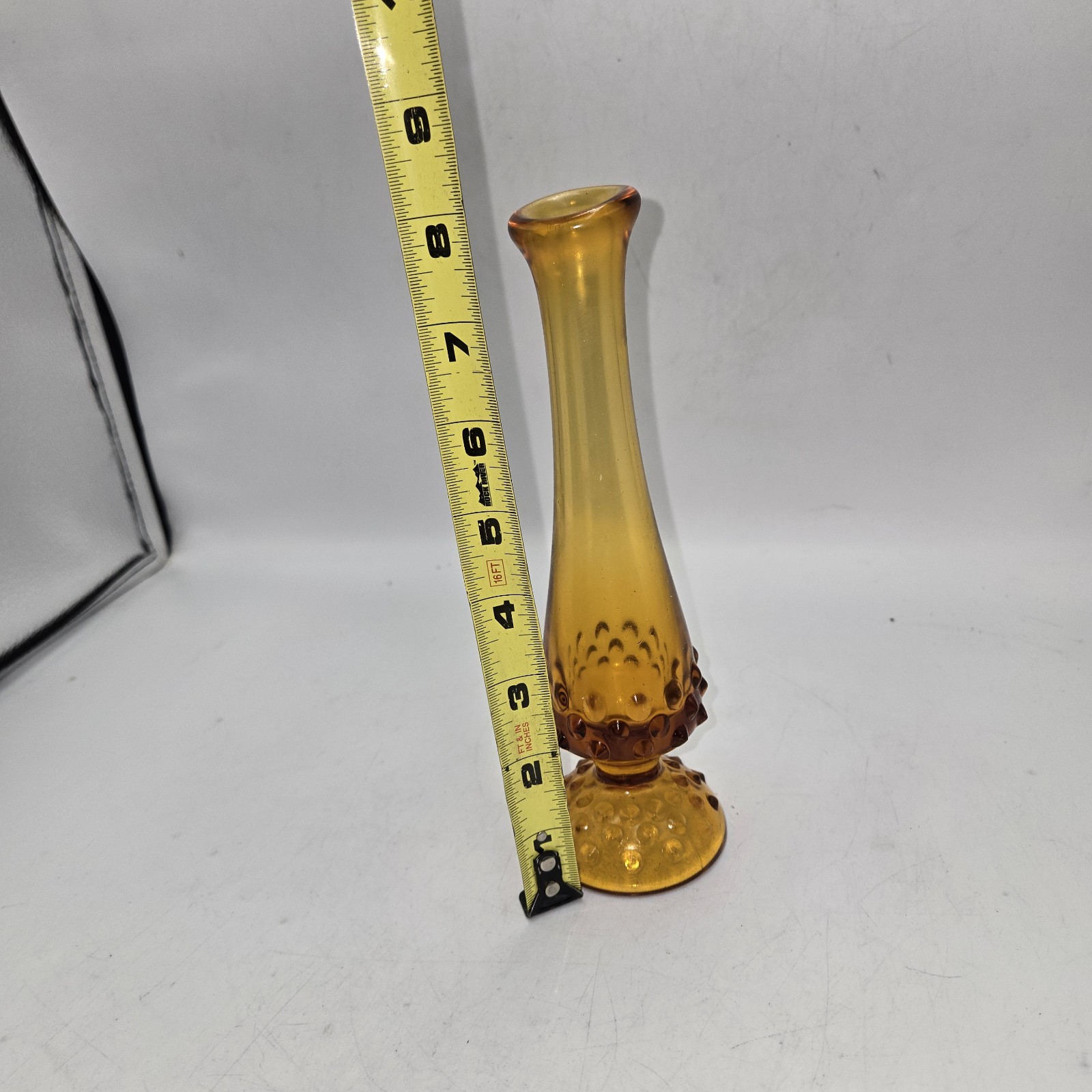 Fenton Amber Glass Swung Bud Vase Hobnail Colonial 8 3/8″ Tall Vintage