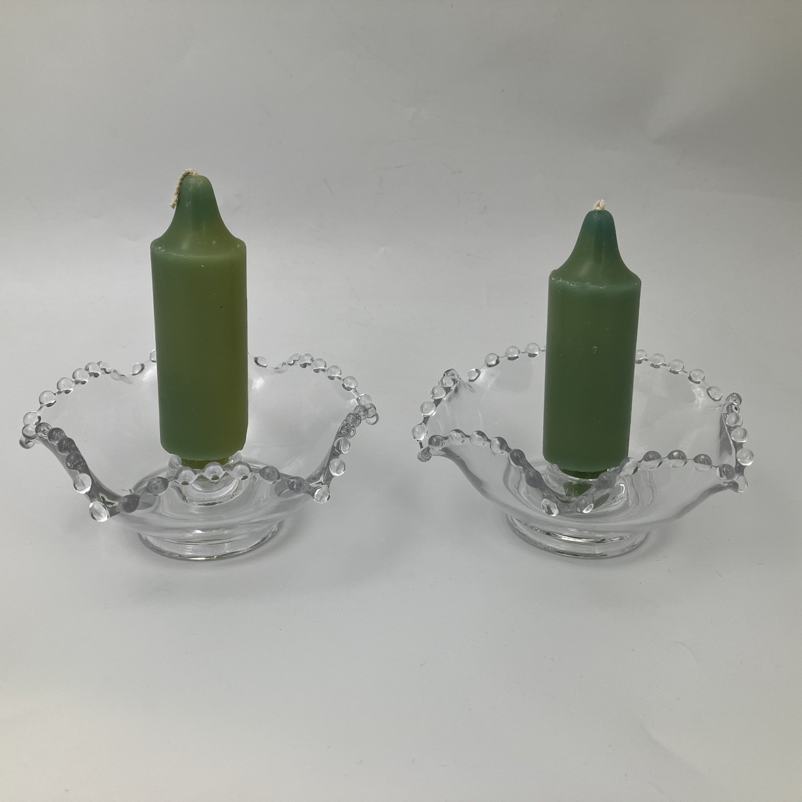 Pair Imperial Glass Candlewick Candle Holders Flower Bowl Style 5″ – 400/40C (2)