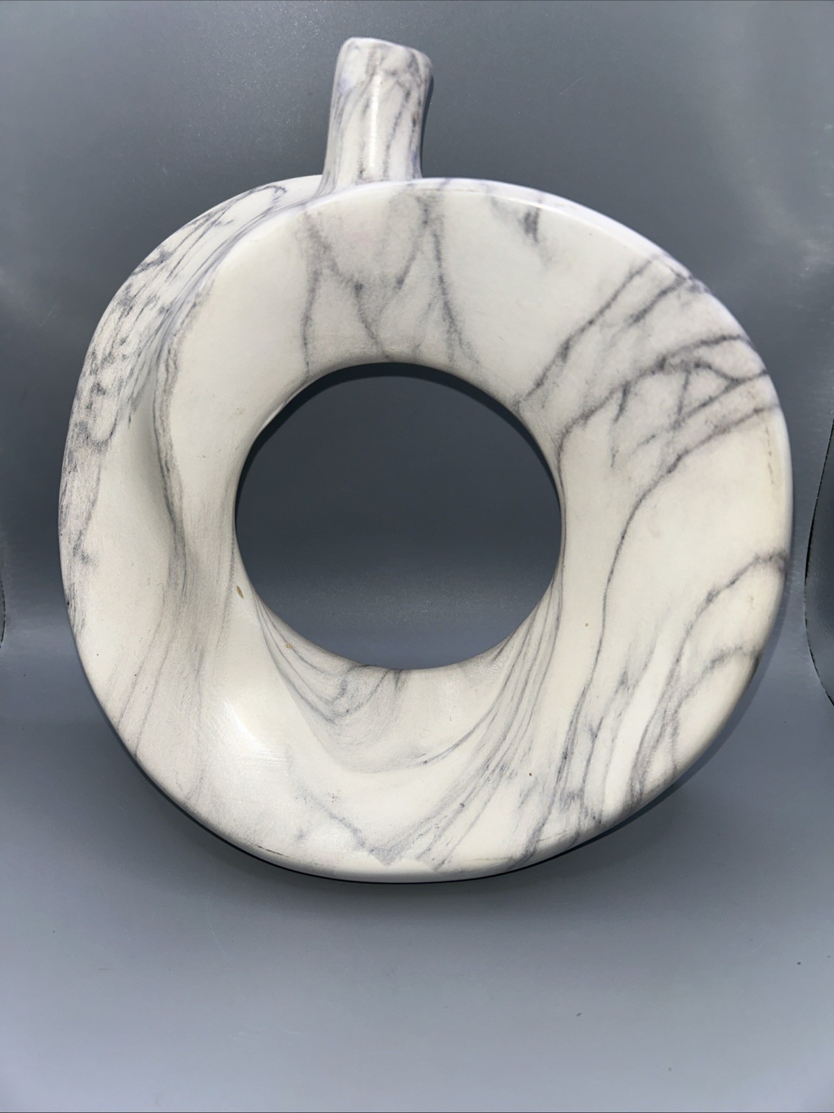 Modern Marbled Ceramic Vase Abstract Art Glossy Decor Gray Cream 10”T x 9.25”W
