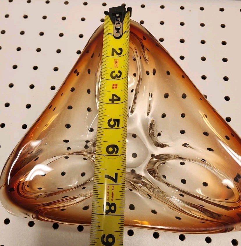 Vintage Chalet Art Glass Amber Bowl Mid Century Modern Murano Style Catchall 9″