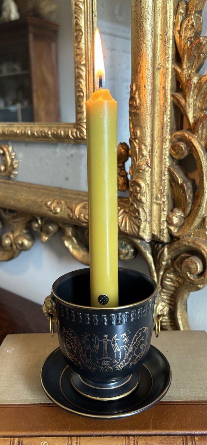 Linwile Ardalt Candle Holder Black & Gold w/ Lion Face Handles #7338 Japan
