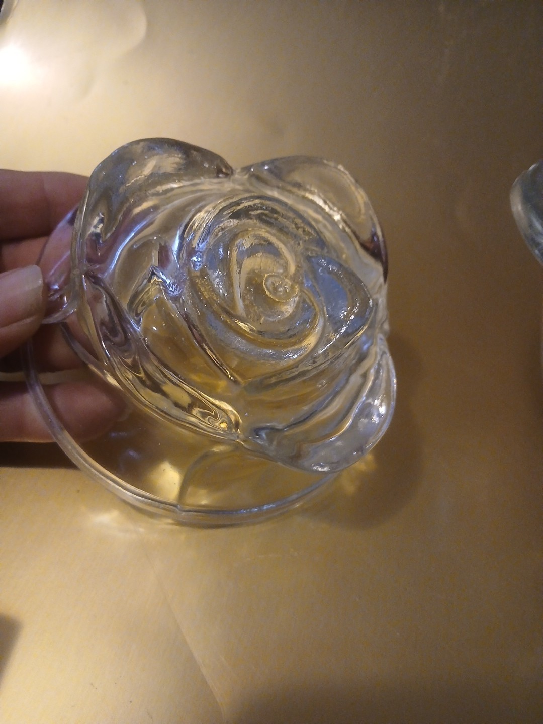 Le Smith Rose Candle Holder / Candy Dish Heavy Glass Nice Details