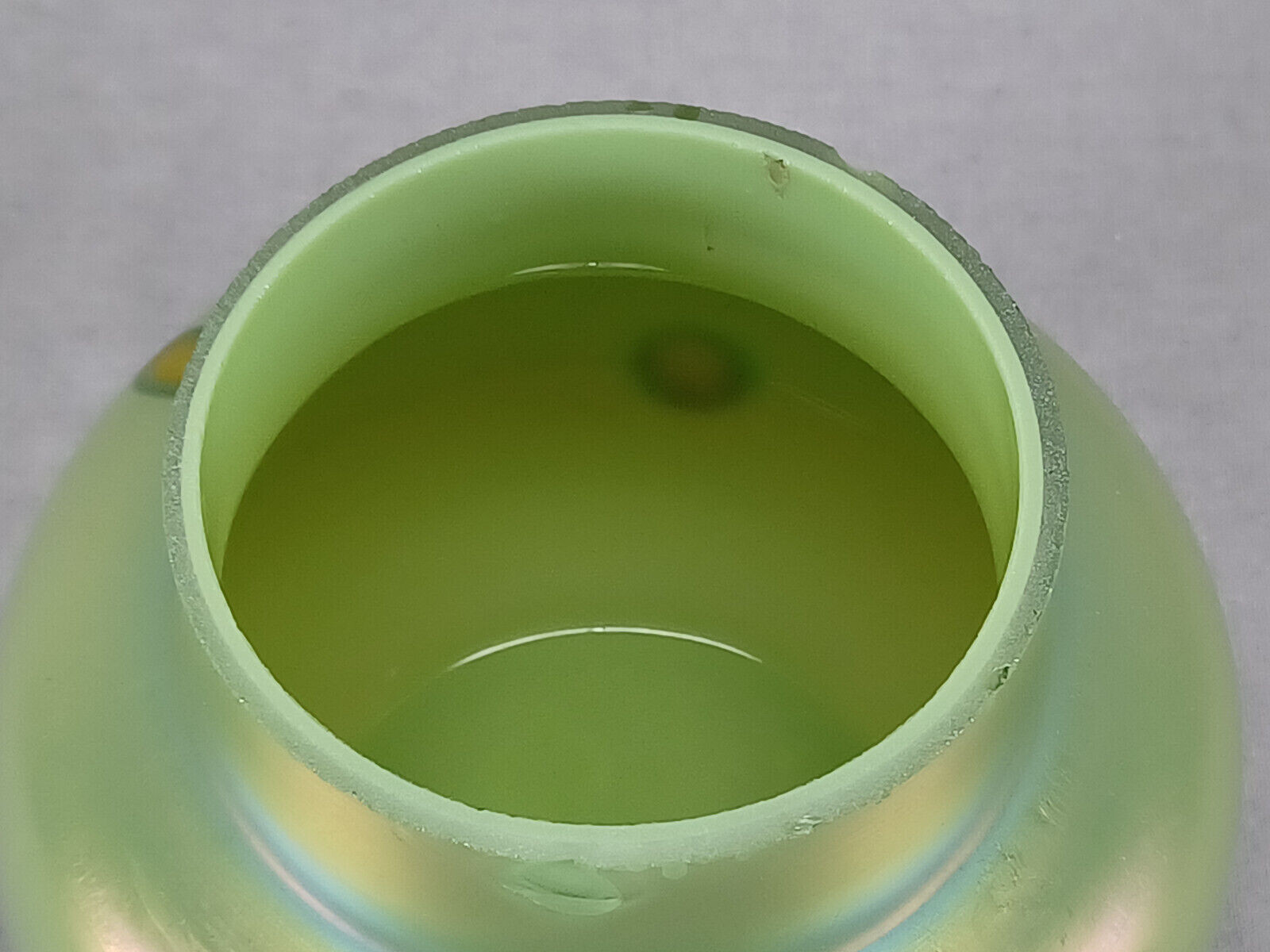 Bohemian Rindskopf Iridescent Gold Spotted Green Glass Vase Circa 1900