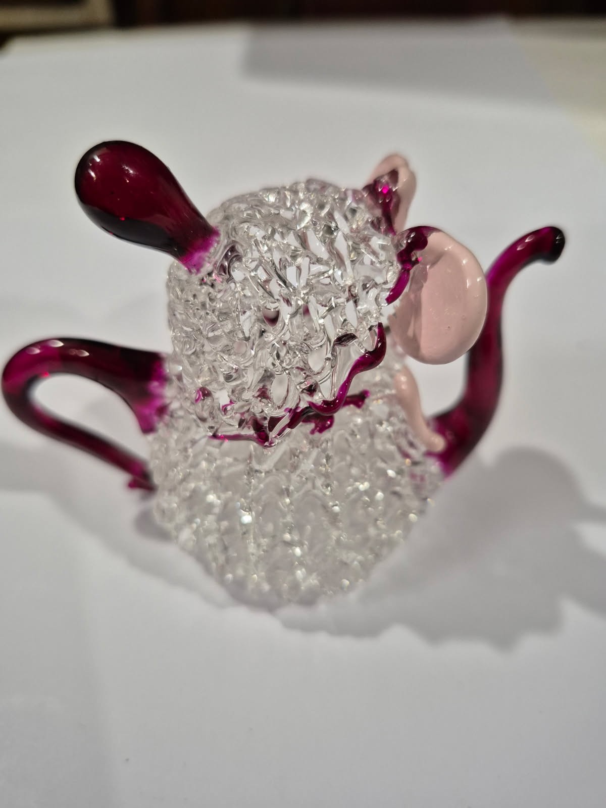 Vintage Mouse Teapot Spun Glass Art Hand Blown Glass Figurine 3 inches Handmade