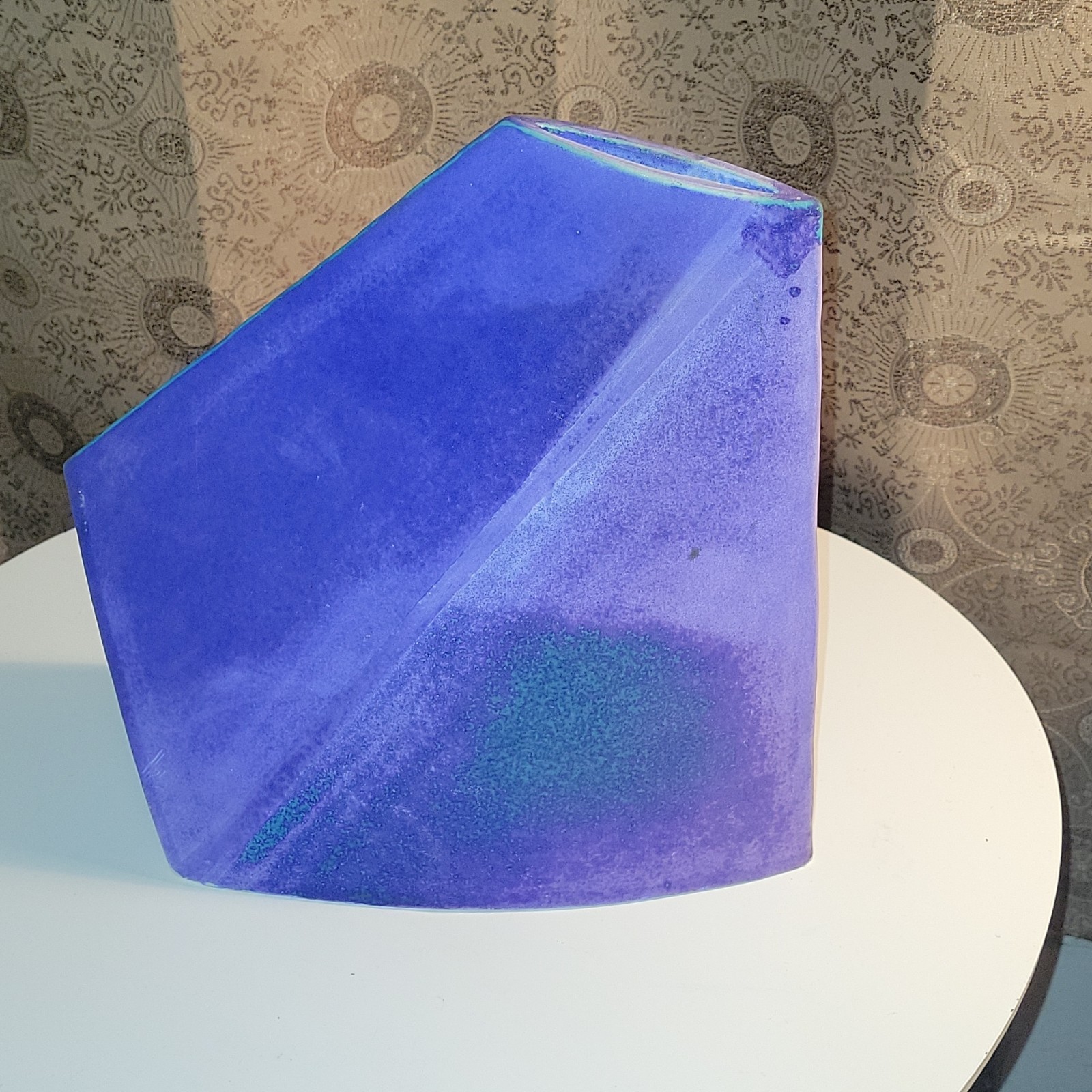 Vintage 1980s Postmodern Ceramic Vase 11” Geometric Slab Studio Pottery Memphis