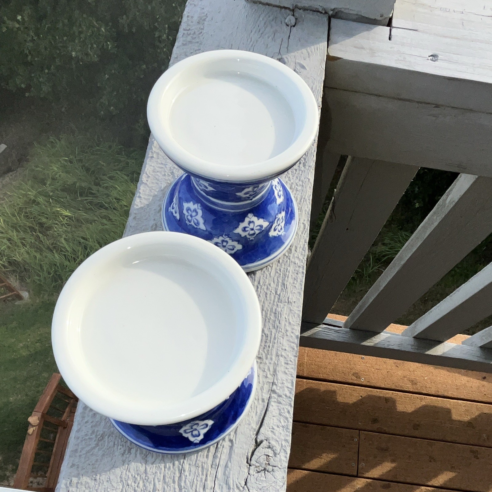 Silvestri Pair Blue & White Floral Ceramic Candle Holders