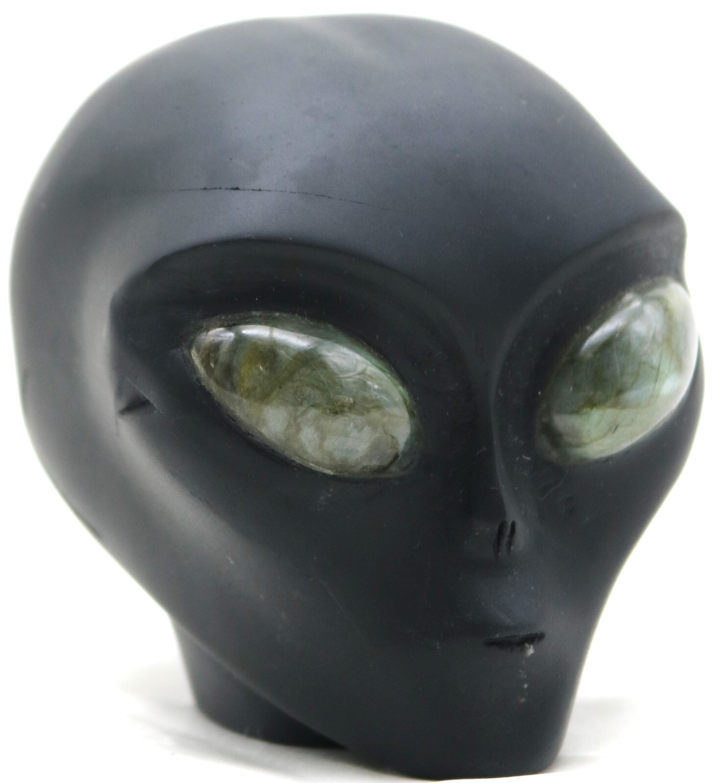 BEAUTIFUL Black OBSIDIAN Crystal ALIEN Head Skull Art Paperweight Sculpture XL