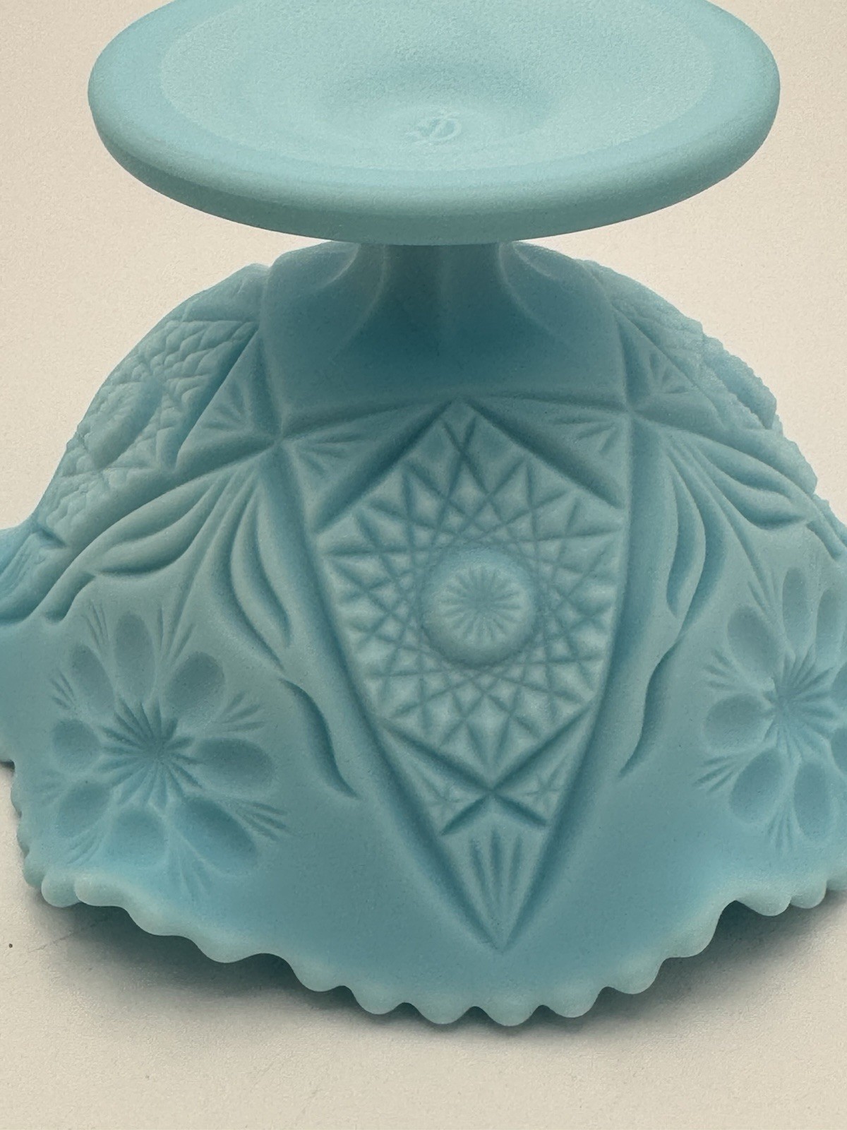 Indiana Glass Bowl Compote Satin Blue 4” “Inside Drapery Design” Marked VTG