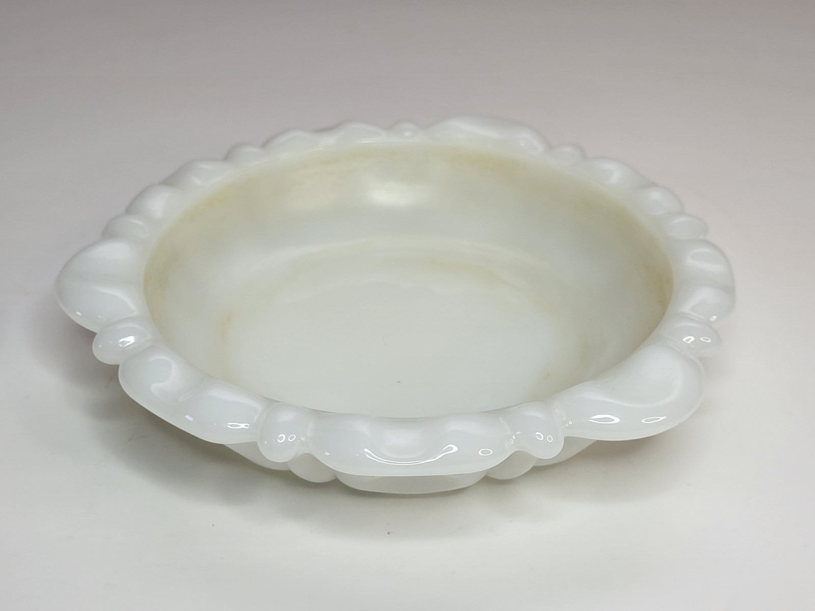 Anchor Hocking Milk Glass Thumbprint Trinket Dish Ashtray Candle Holder Vintage
