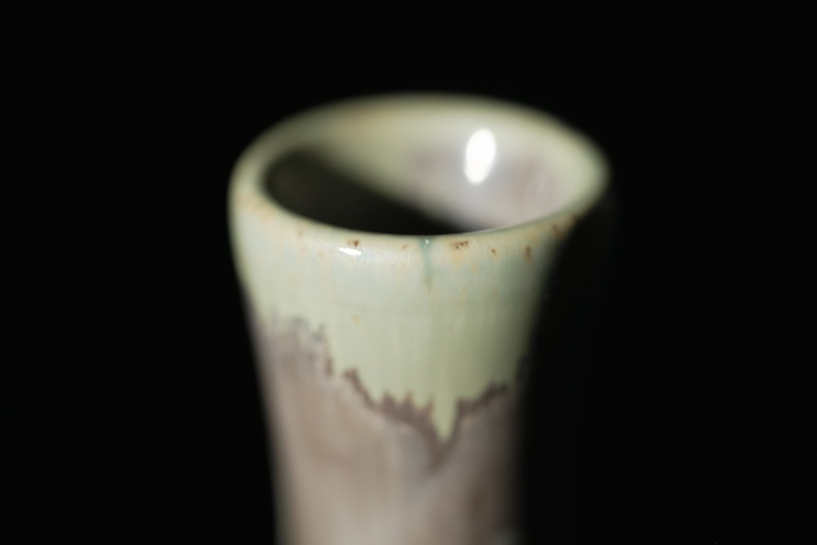 Crystalline Glaze Porcelain Vase 7.5″ Green Acid Wash, Hand Thrown, Studio