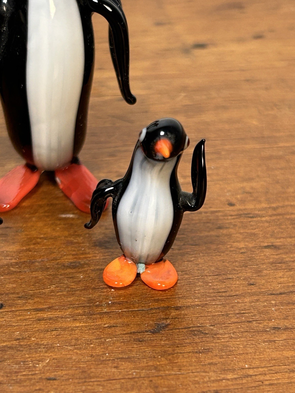 Set of 3 Small Art Glass Vintage Mini Hand Blown Glass Penguin Figurines