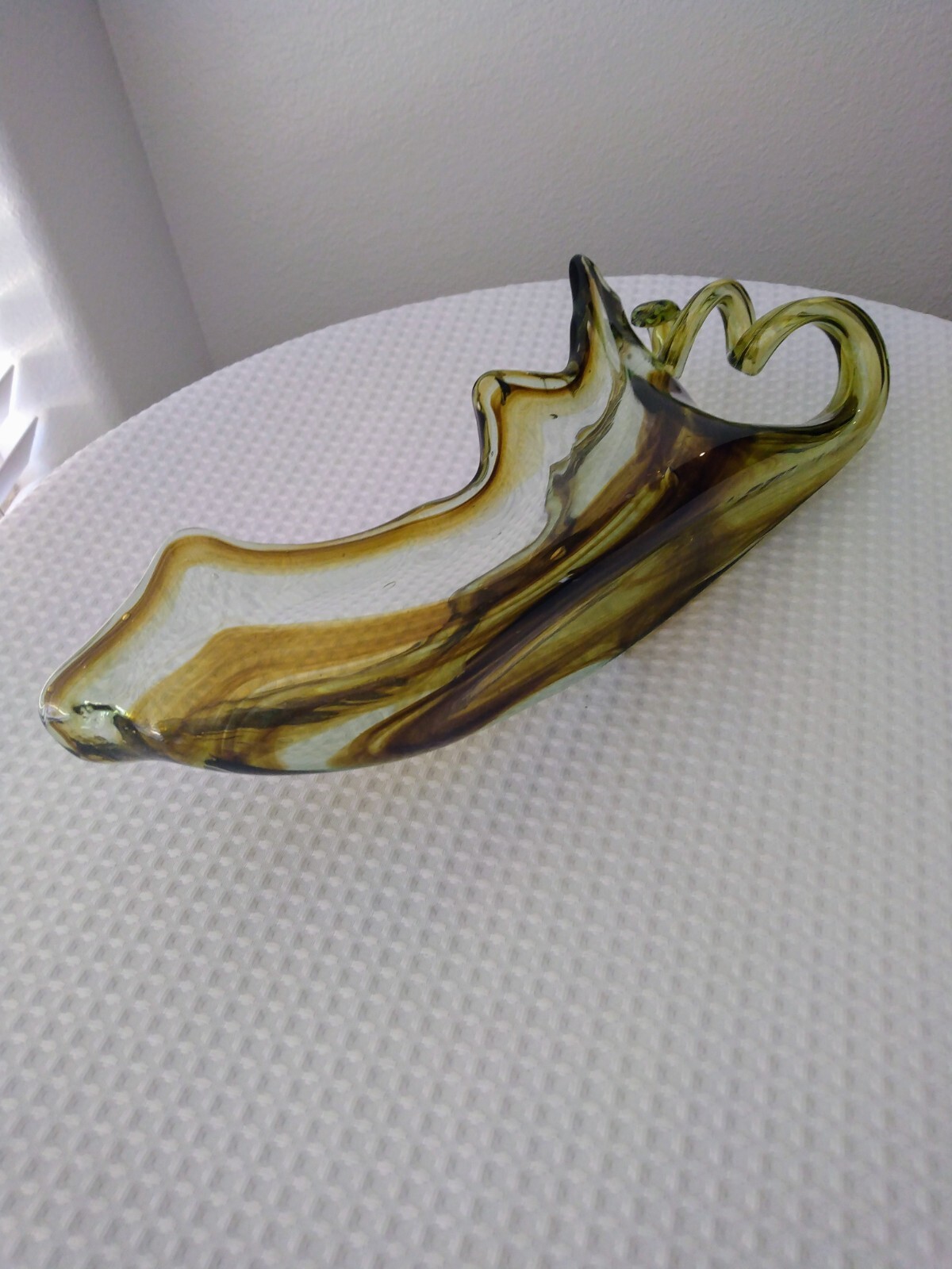 Vintage 70’s Handblown Art Glass Vase, Candy Dish Home Decor – 15.25′ Long