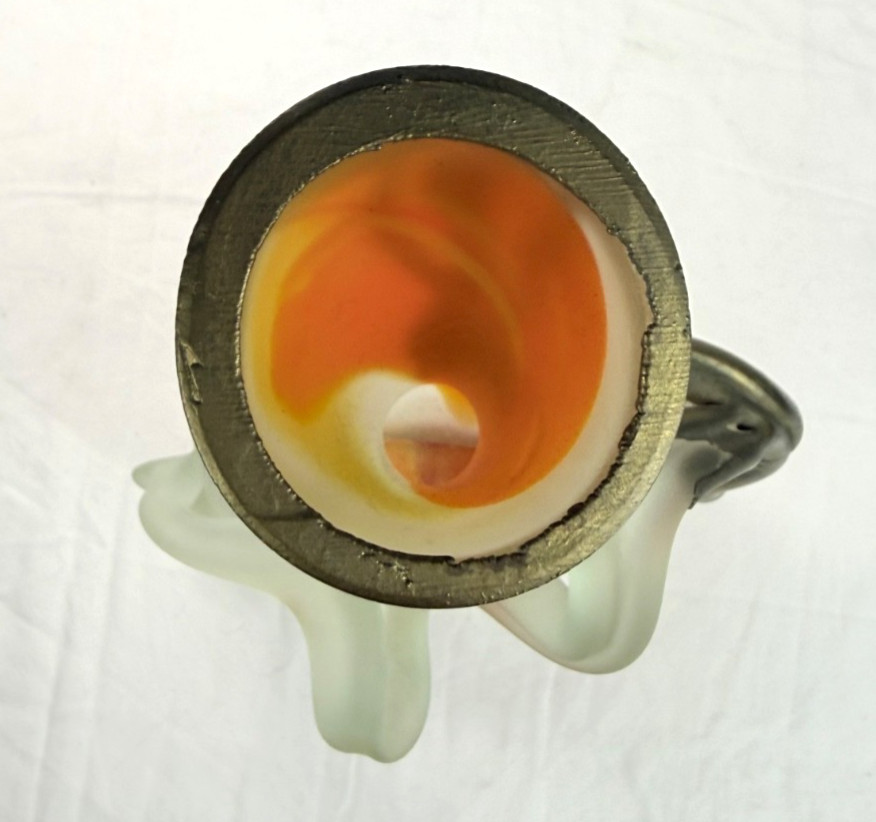 Art Glass Vase Studio Signed Fused Bronze Orange Frosted Vasile Vardan Style VTG