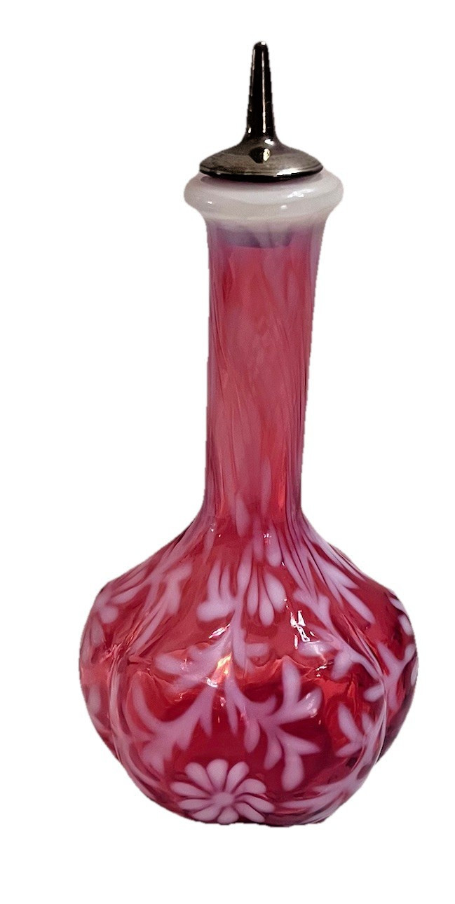 Vintage Fenton ® LG Wright Daisy & Fern Cranberry Opalescent Barber Bottle-RARE!