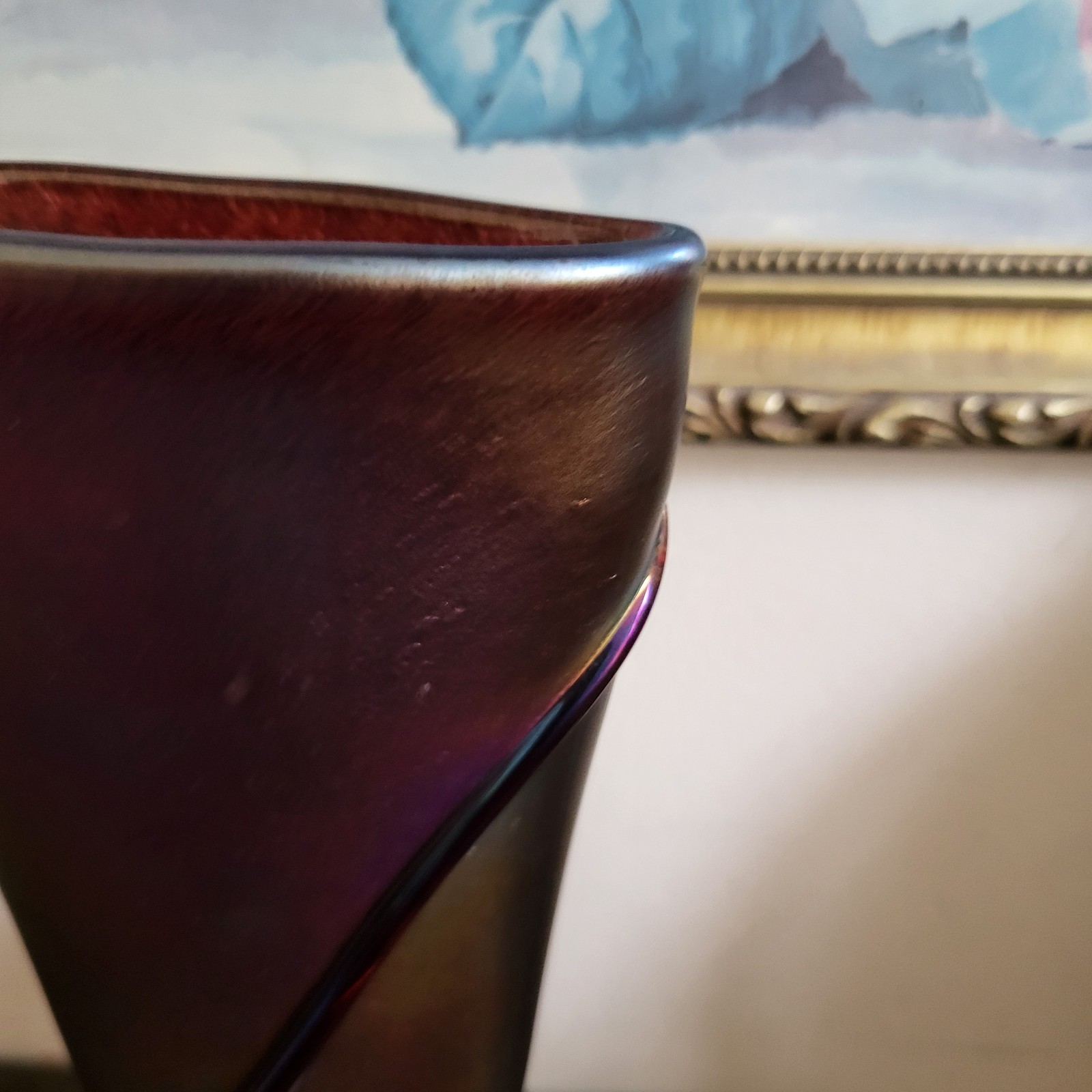 Zellique Studio Joseph Morel Hand Blown Iridescent Art Glass Vase 8″