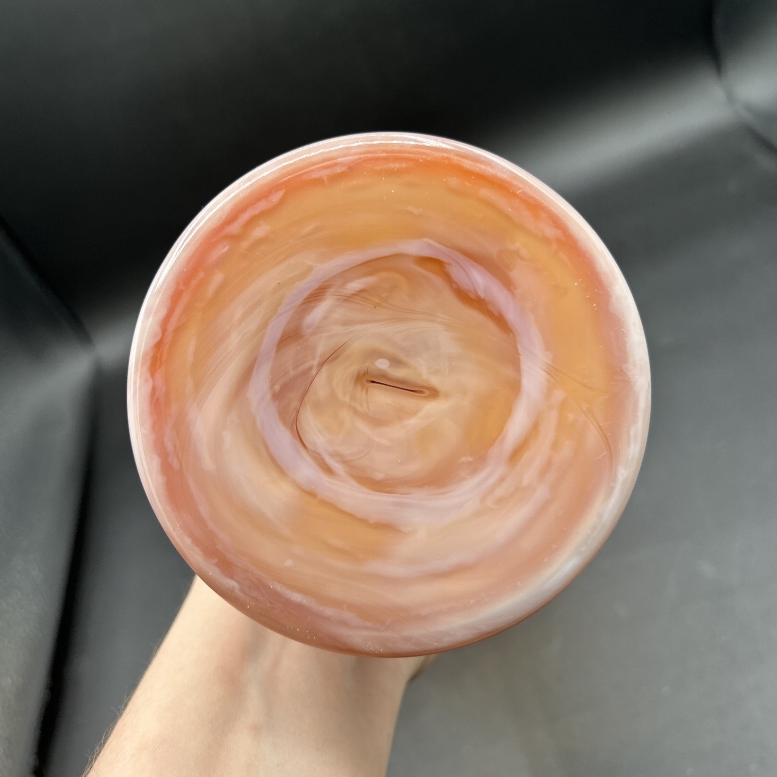 Altaglass Hand Blown Ruffled Edge Vase Peach White Opalescent Slag, Tall