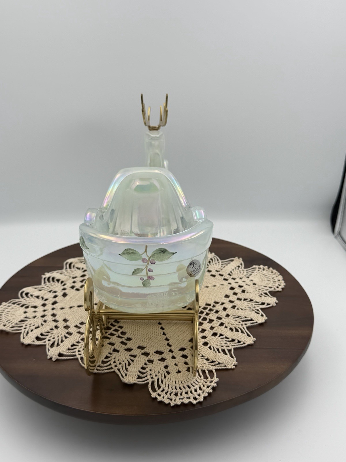 Fenton Reindeer with Original Antlers & Sleigh Christmas Figurines Opal Clear