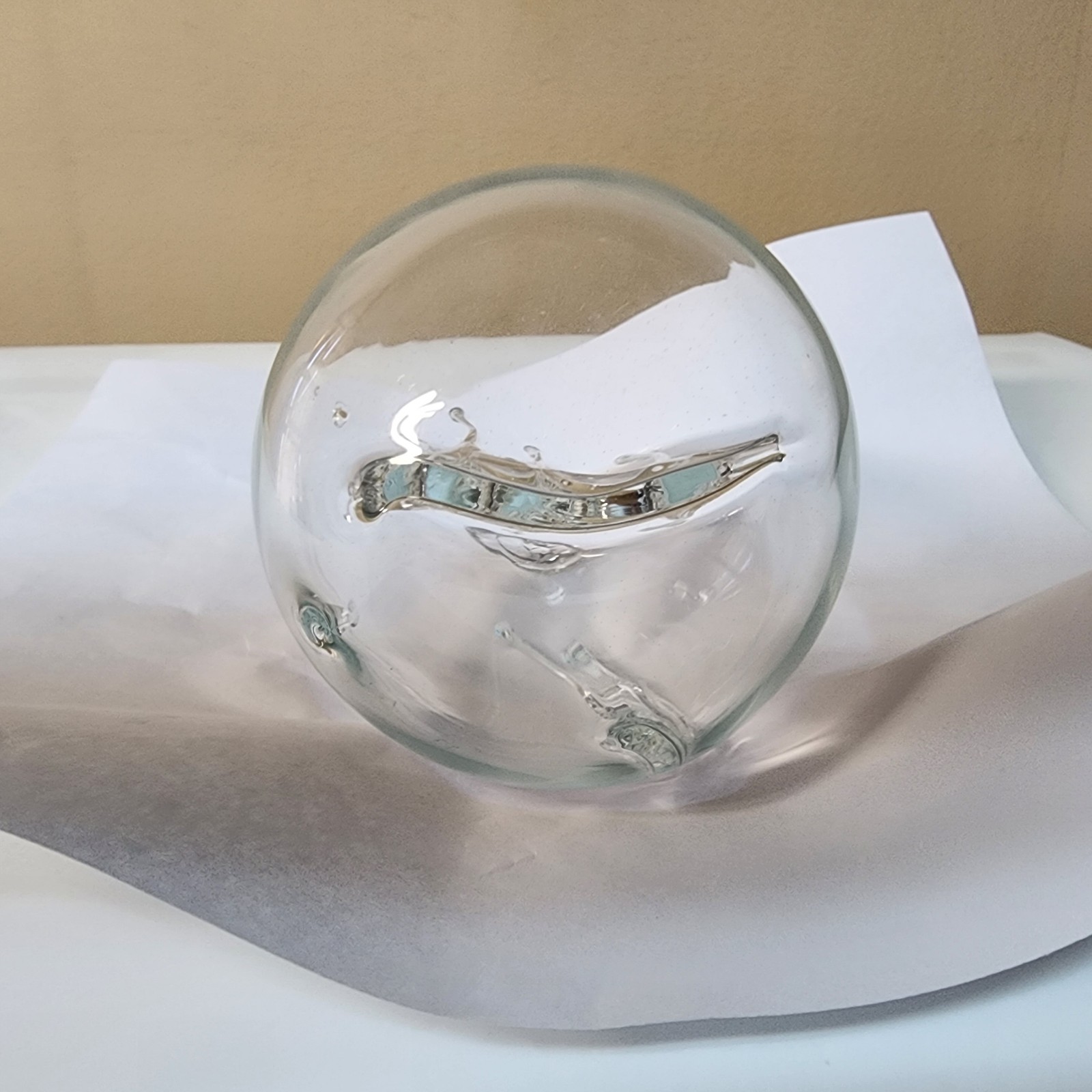 Vtg Parise Vetro MCM Clear Art Glass Hand Blown Dripping Strands Round Ornament
