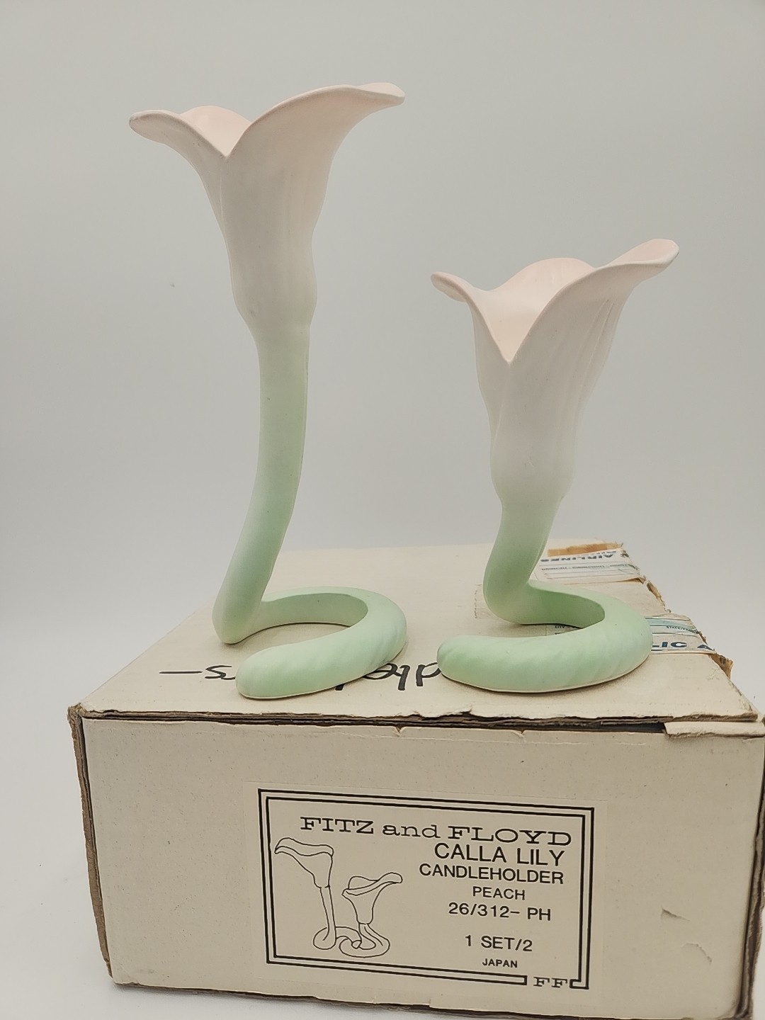 Vintage Fitz & Floyd Calla Lily Candle Holders Set of 2 Original Box EUC Japan