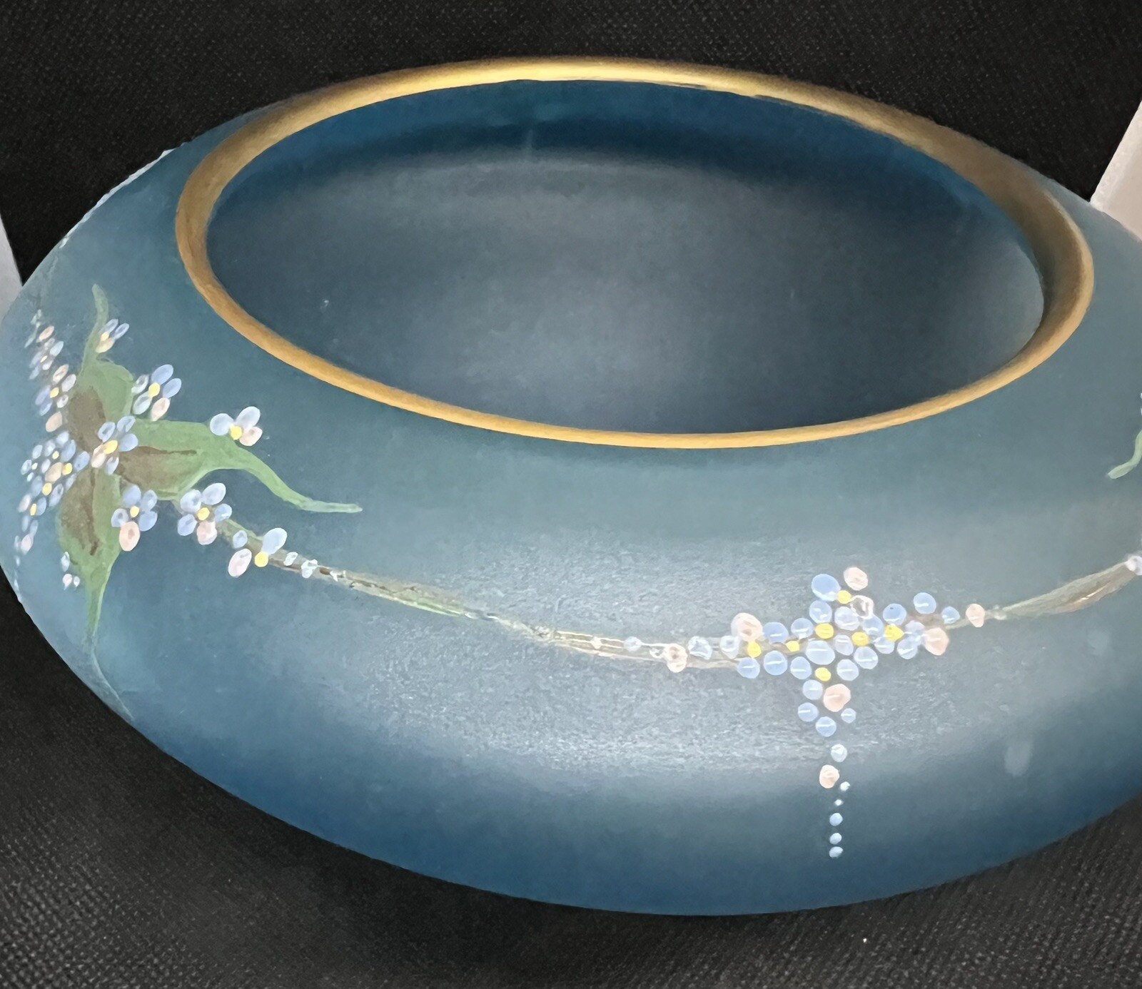Vintage Tiffin Satin Blue Hand Painted Enameled Floral LiddedCandy Dish Nut Bowl