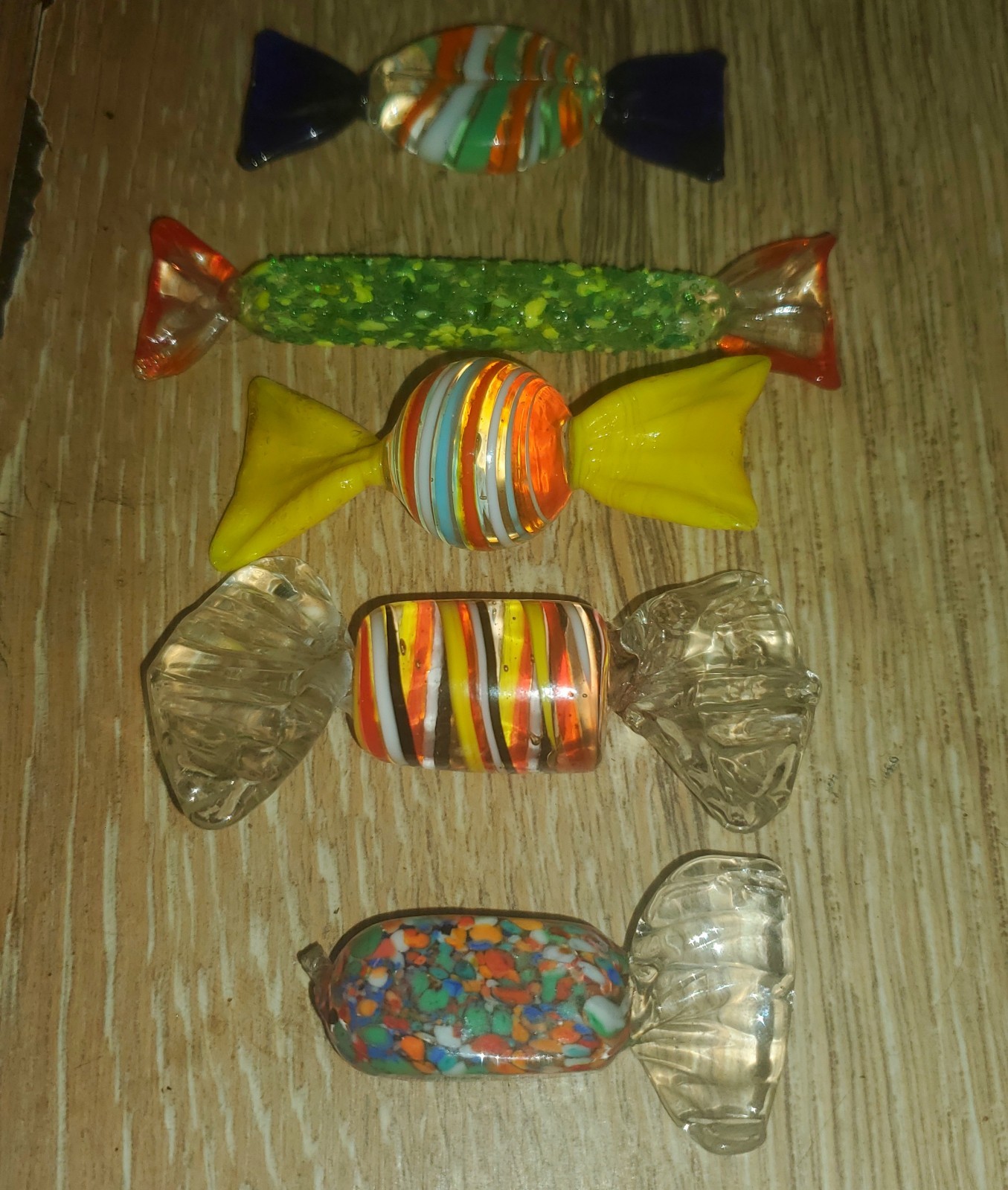 Set of 5 Handmade Multicolor Decorative Art Glass Blown Candy (1 Broken)