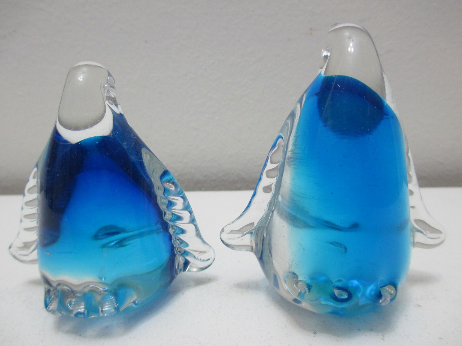 U.S. Commemorative Fine Arts Gallery Glass Penguin Figurines PAIR Aqua Blue