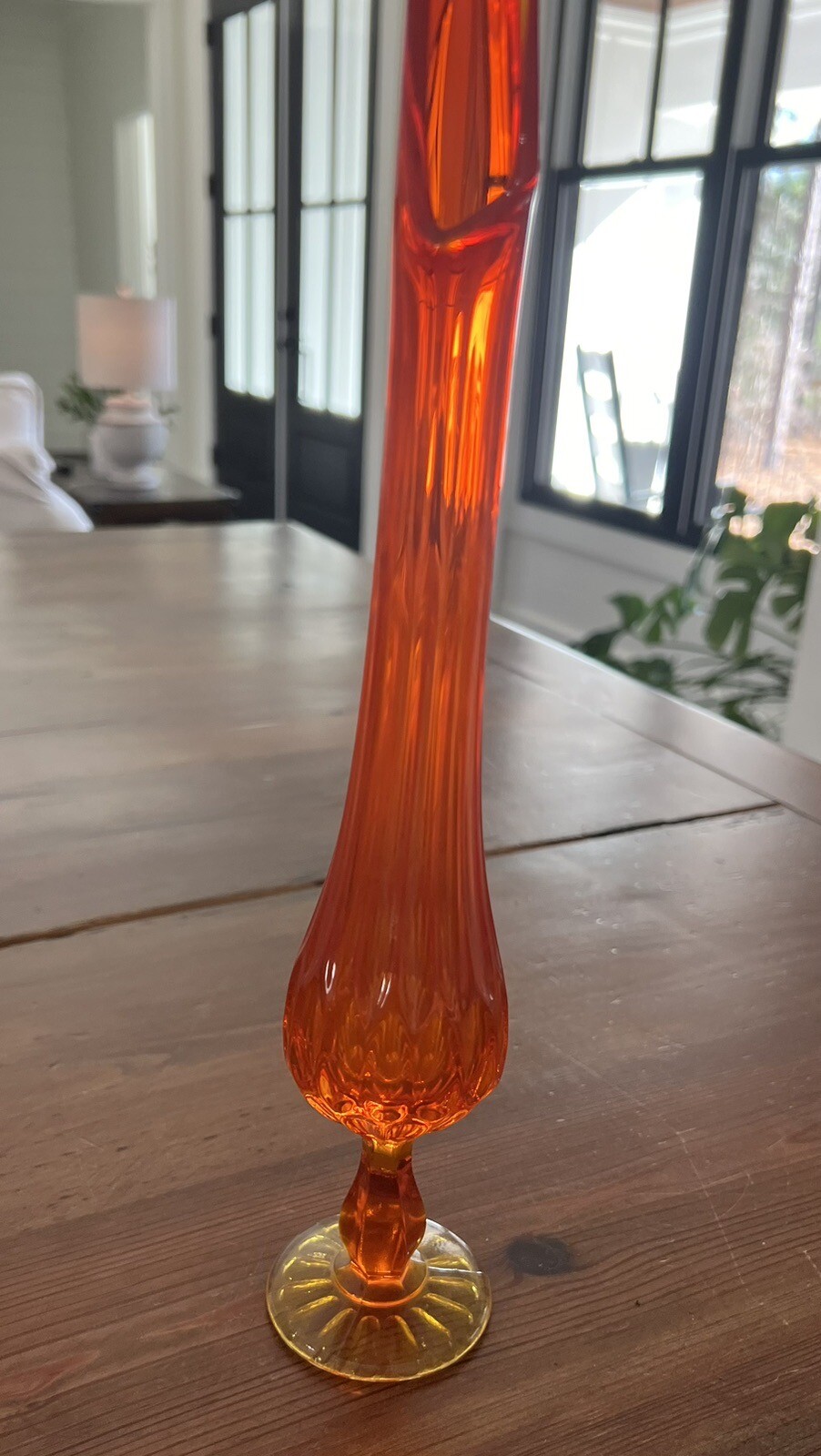 vintage mid century Amberina Swung Vase 12 1/2” Tall