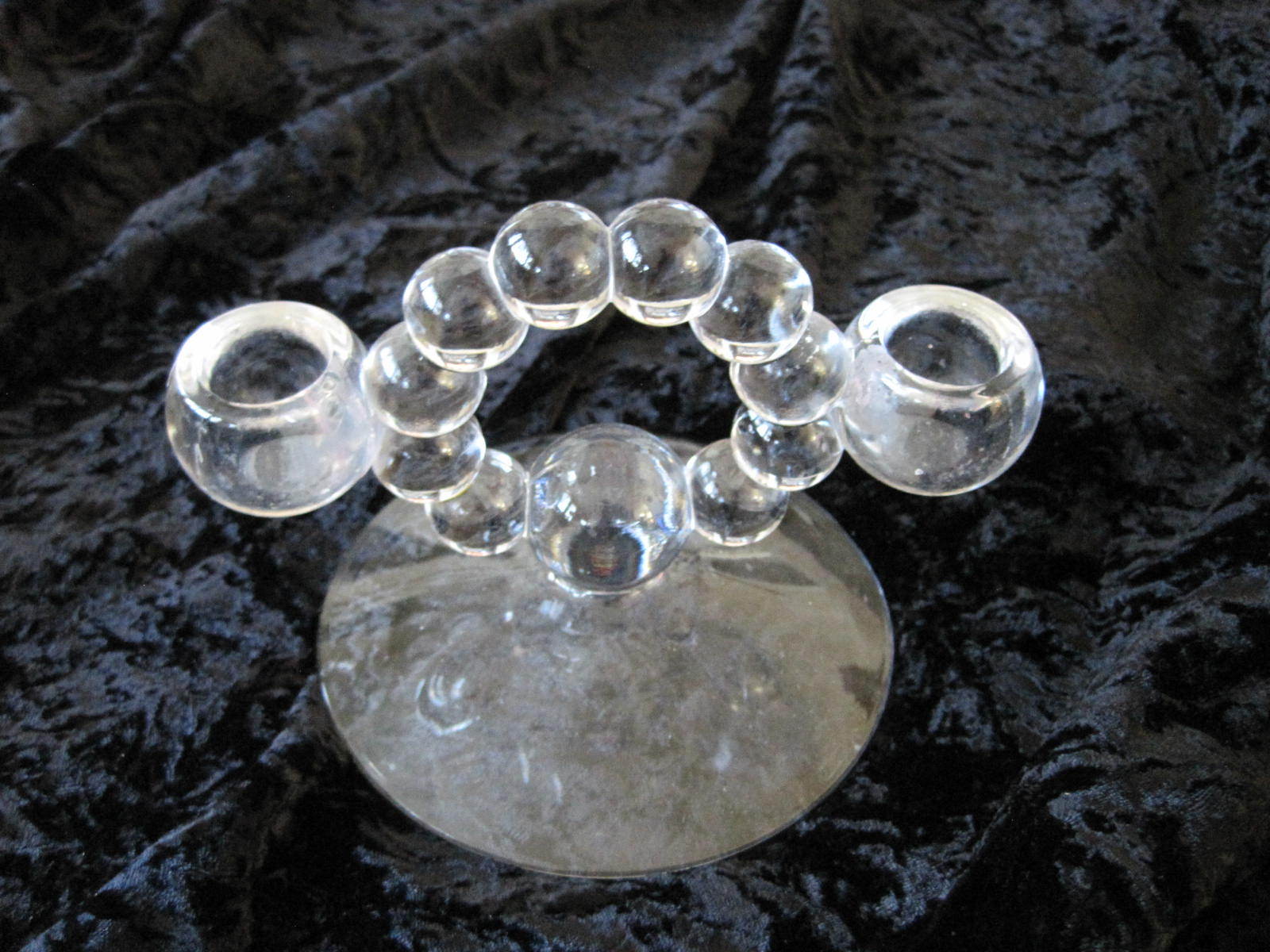 Federal Glass Candlewick Double Candle Holder 5 1/4″ Across Bottom Clear Vintage