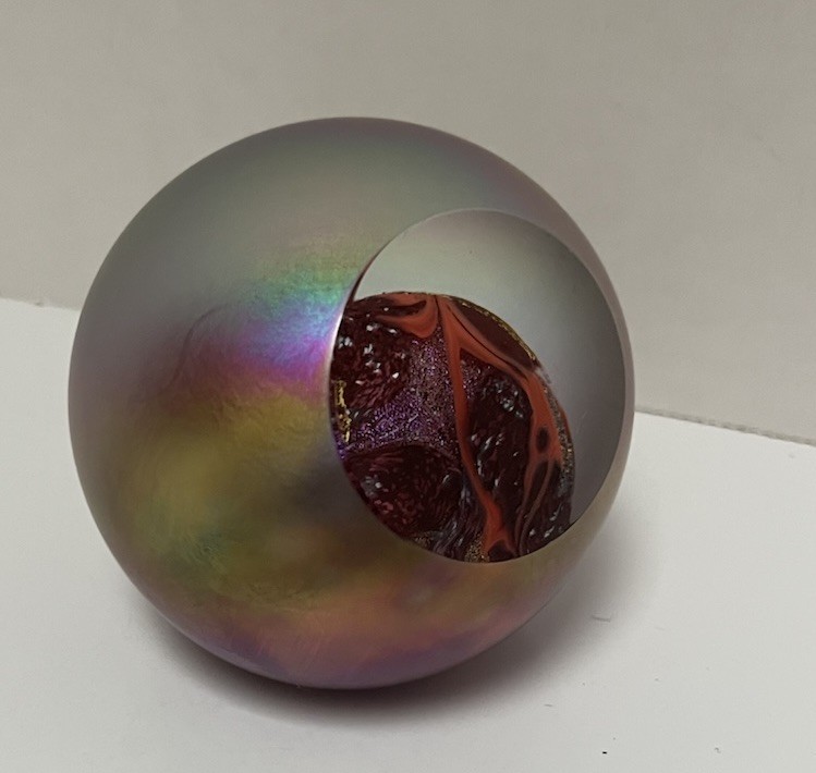 Glass Eye Studio Celestial Series MARS Art Glass Iridescent Paperweight.