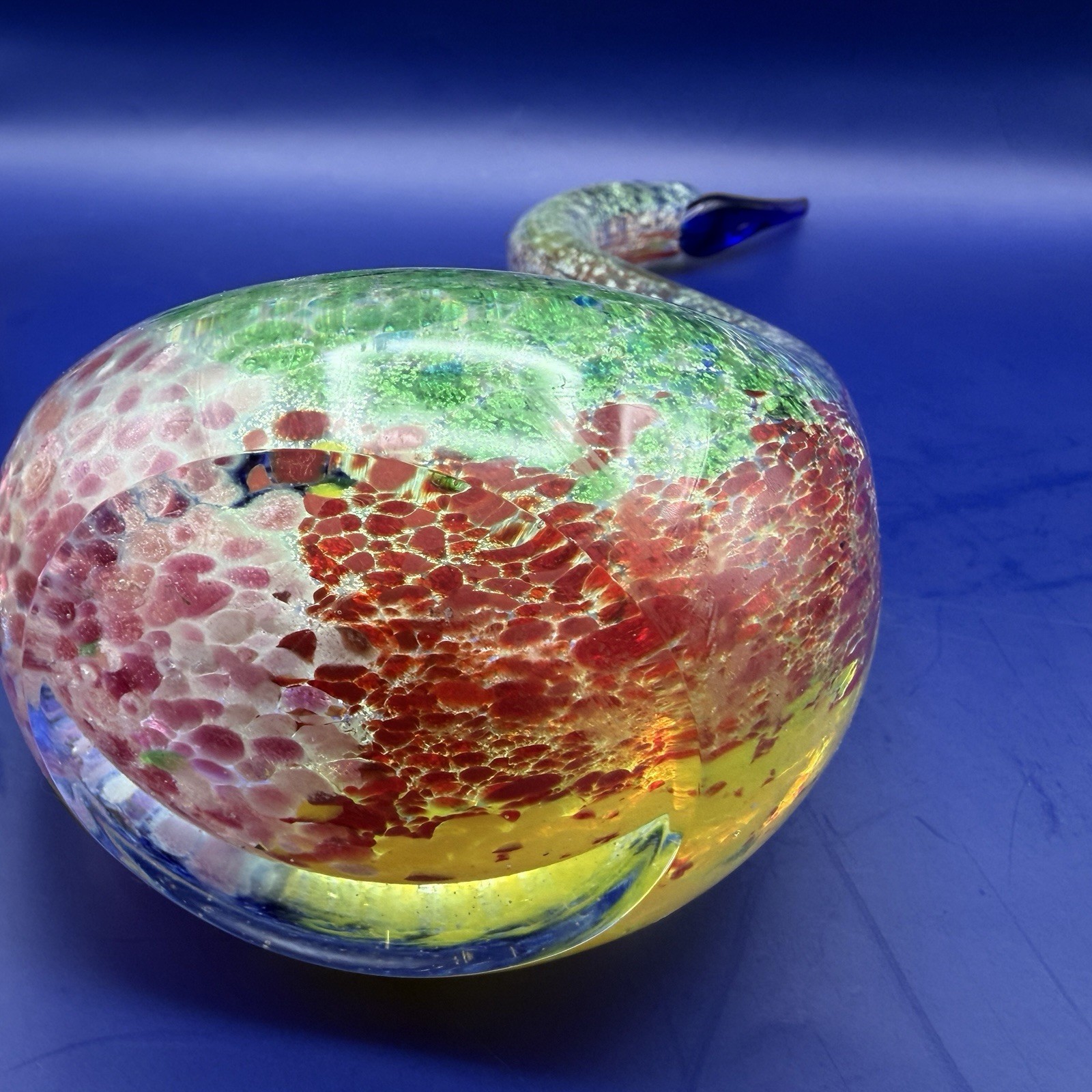 Two Murano Swans Standing At 14” Stunning Blue Green Red Pink And Gold Colors