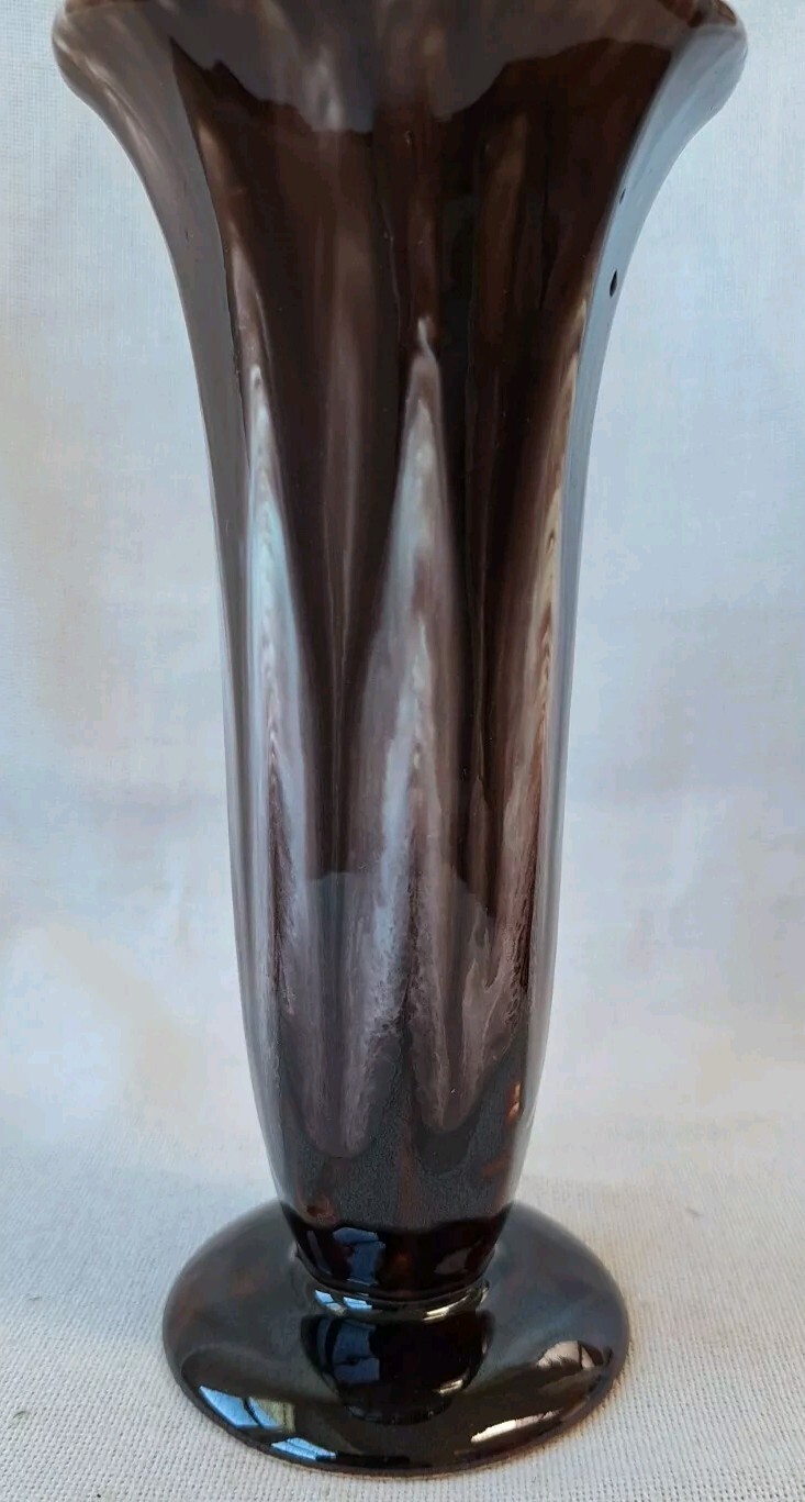Vtg Ceramic Craft Tulip Vase Drip Brown Glaze 10 3/4″ Marked 266 20