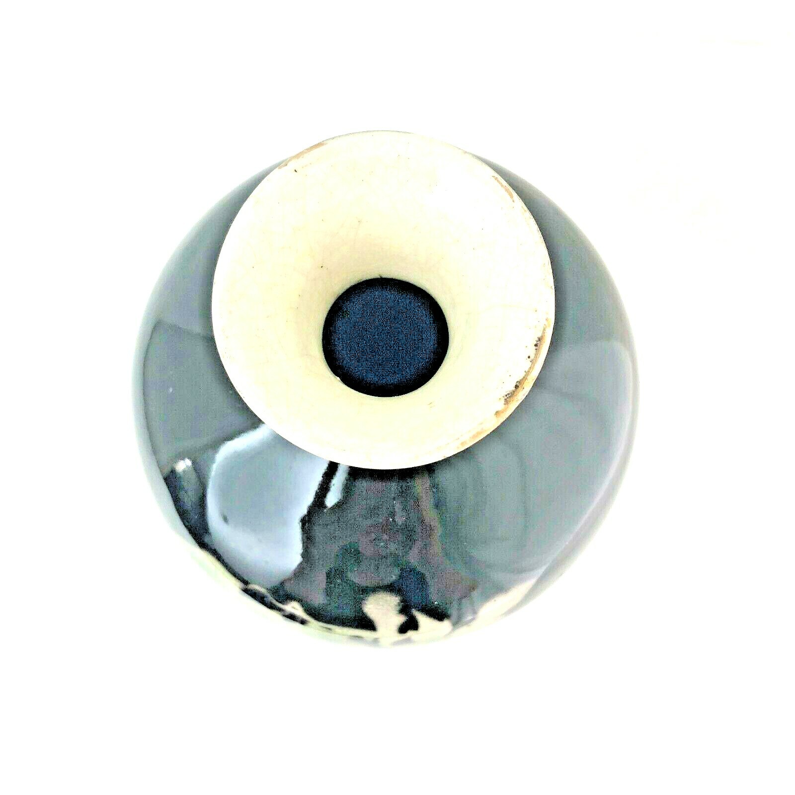 Vintage Black Pottery Vase with Crown / Made in England 8 3/4″ High