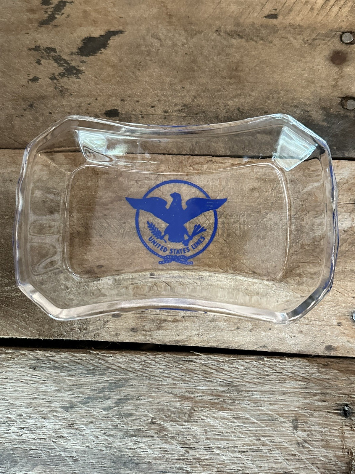 Vintage 1960’s United States Lines Clear Glass Ashtray