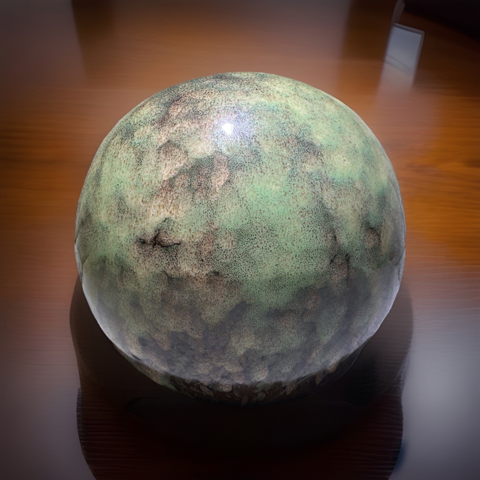 BEAUTIFUL LARGE STONE DECORATIVE SPHERE, POLISHED EARTH ART DIAMETER 8.5″