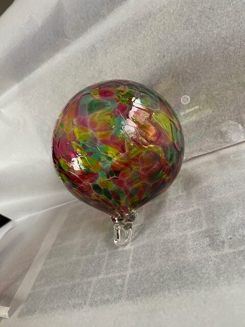 Hand Blown Art Glass Christmas Ornament ~ Gazing Witches Pink Green Yellow Mint