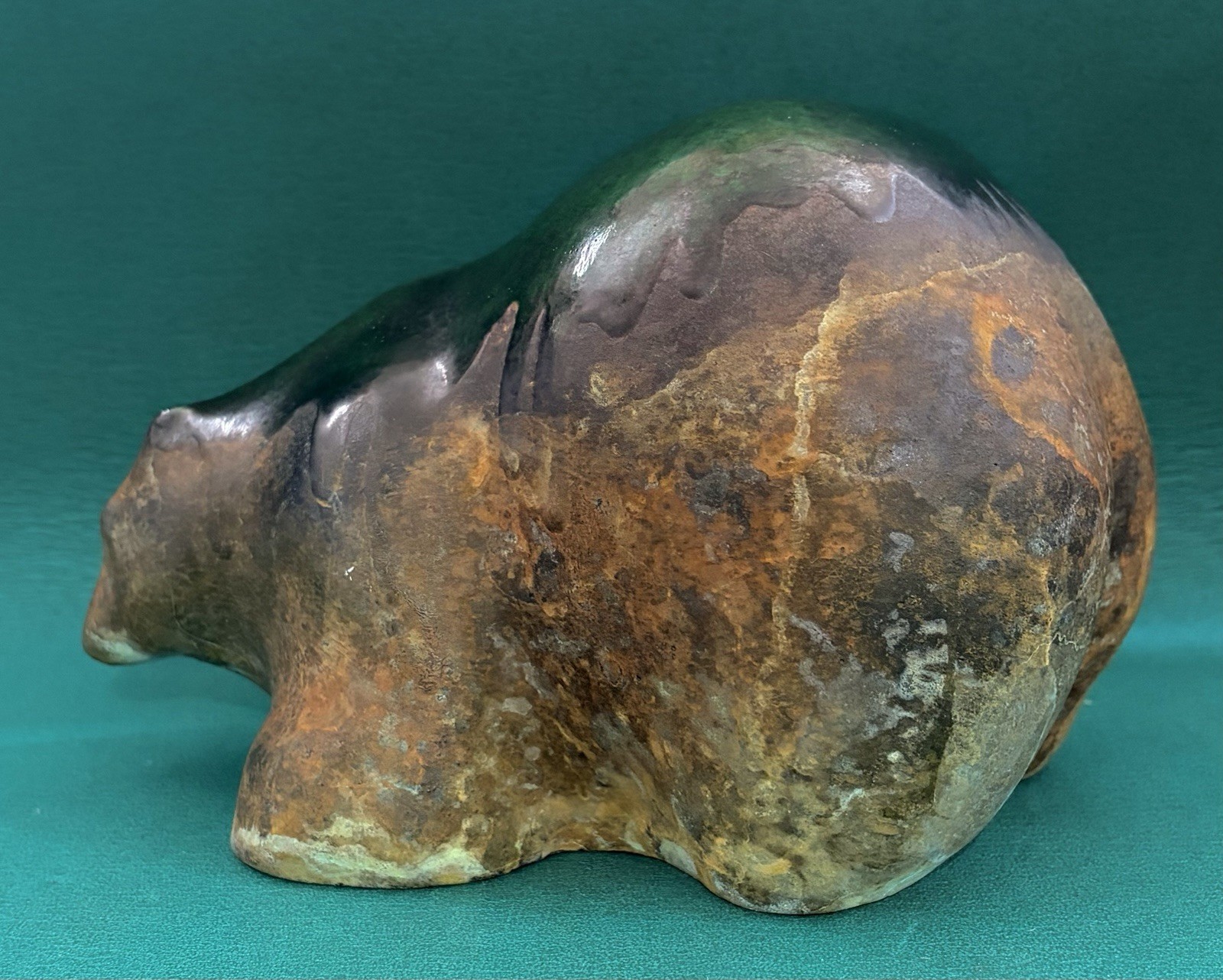 Tony Evans Raku Pottery Bear Figure Statue California Wildlife Earth Bear, 6″ T